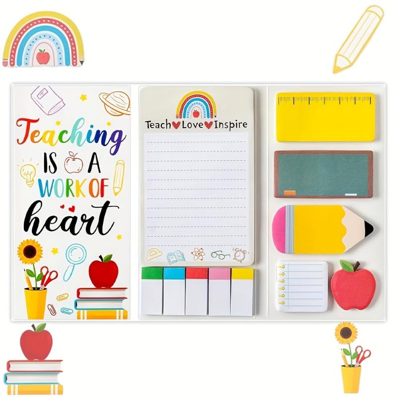 Teaching is a work of the mind "Post-it notes set-colorful, self-adhesive pad, with educational design, suitable for teachers-including notebooks, plan books, pencil boxes, etc.-ideal school or office supplies, teachers' gifts.