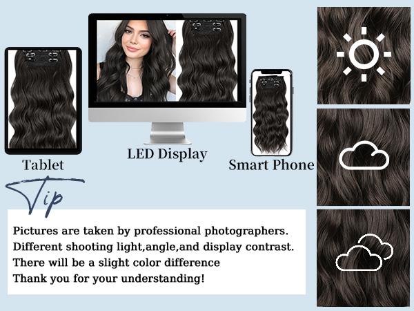 [Iridescent] Clip in Hair Extensions 24/20 Inch 4 PCS Synthetic Natural & Soft Hair & Blends Well Hair Extensions Long Wavy Hairpieces