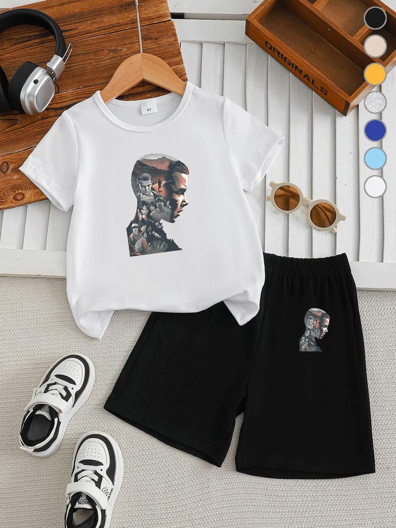 Summer Boys' T-Shirt Short Sleeve + Loose Shorts Set, Last of Us Design, High Elastic Waist, Casual, Perfect Gift