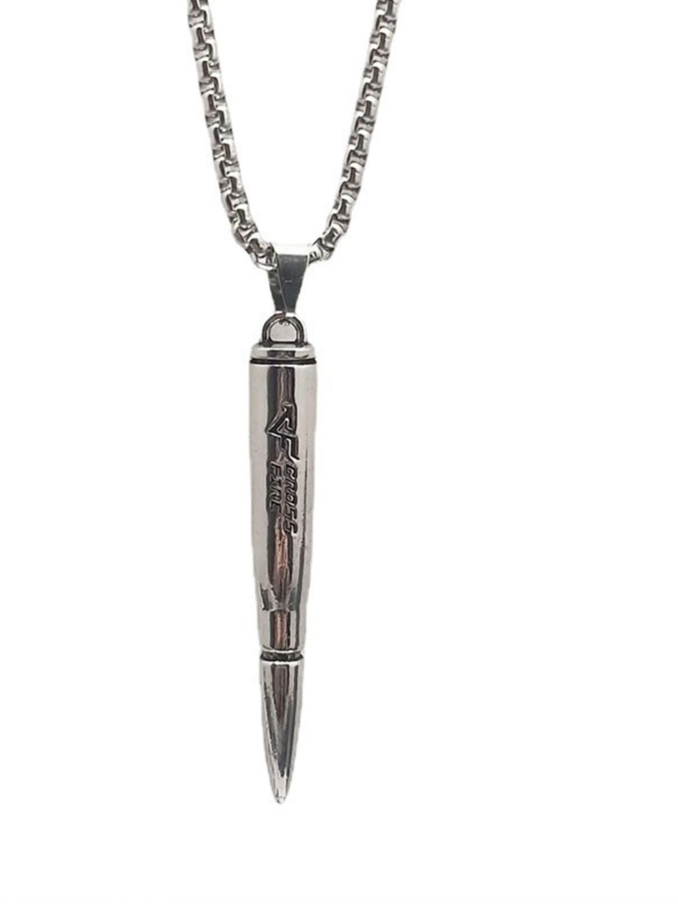 Cf Bullet Necklace Titanium Steel Pendant, Military Enthusiast Accessory, Hypoallergenic, Anti-Oxidation, Stackable, Hip Hop Streetwear