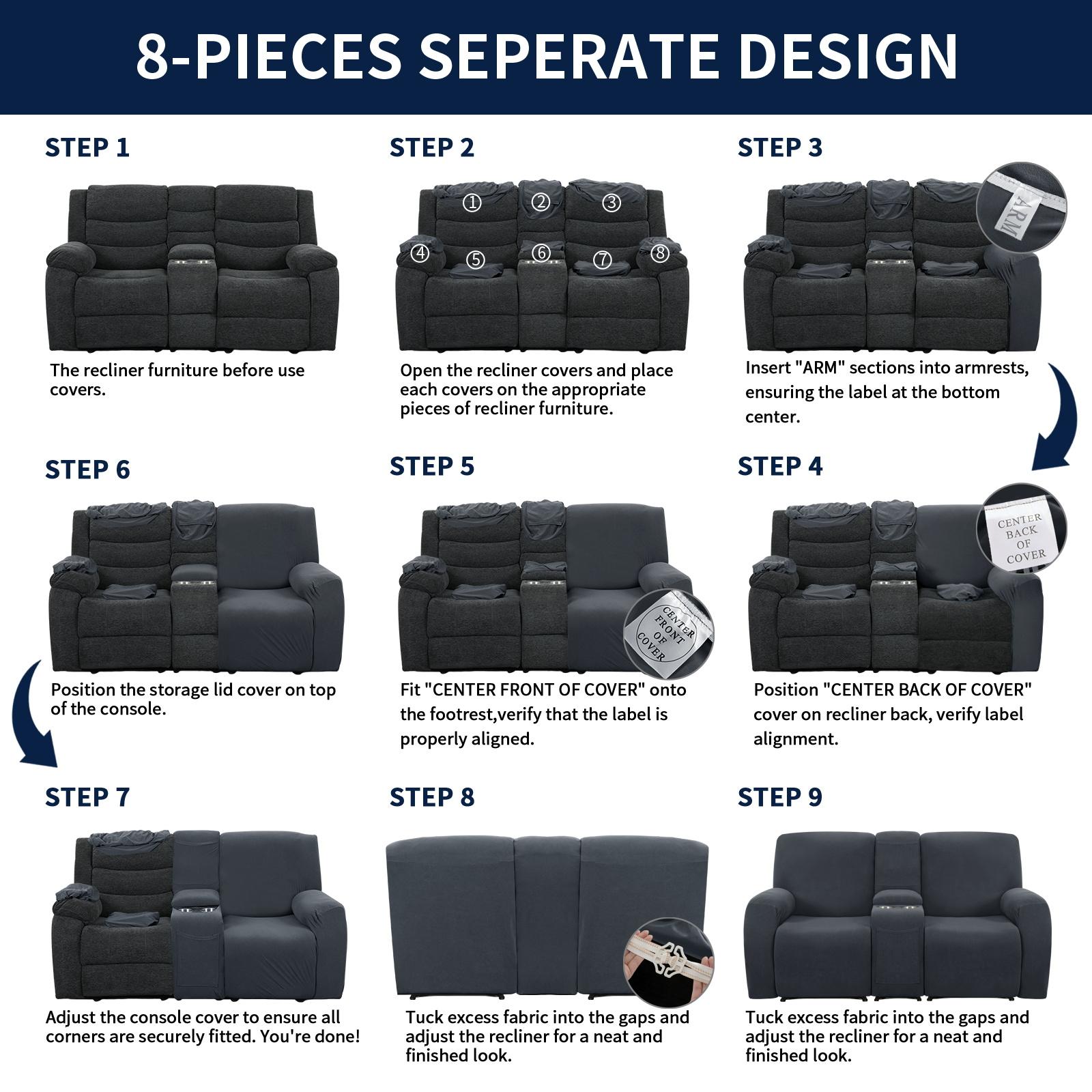 Easy-Going Recliner Loveseat Cover, Cover Only, Cover With Center Console Sofa Slipcover Soft Fitted Fleece 2 Seats Couch with Holder and Storage Washable Furniture Protector