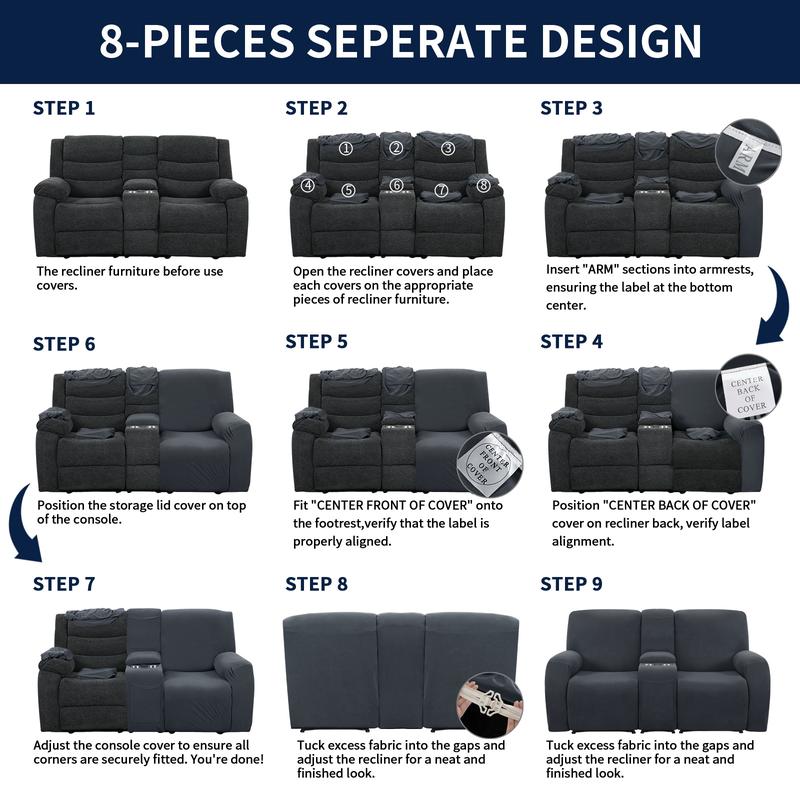 Easy-Going Recliner Loveseat Cover, Cover Only, Cover With Center Console Sofa Slipcover Soft Fitted Fleece 2 Seats Couch with Holder and Storage Washable Furniture Protector