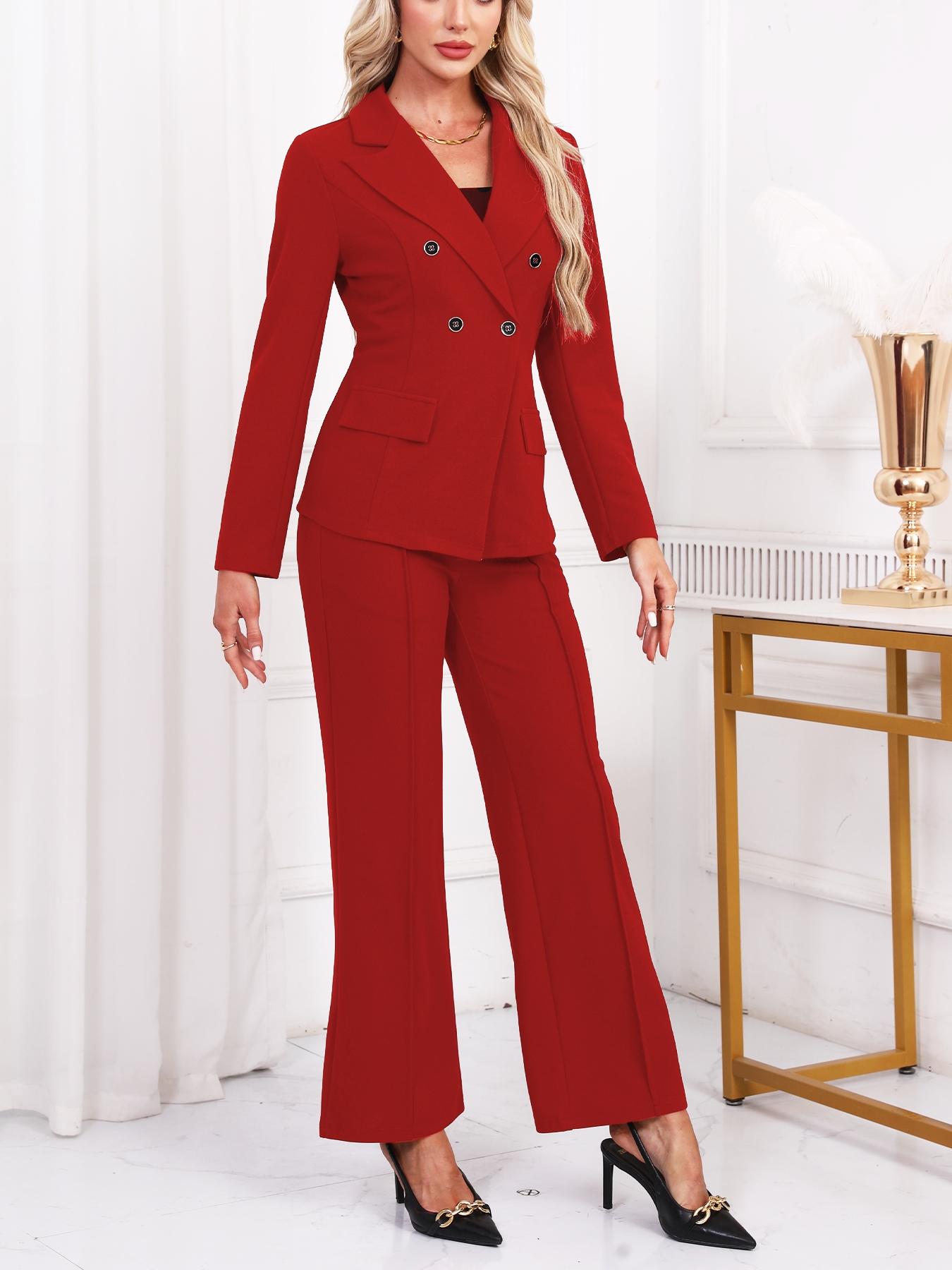 Women's Fashion Chic Business Suit Set, Elegant Western Style, Autumn Winter, Slim Fit Long Pants & Blazer Combo