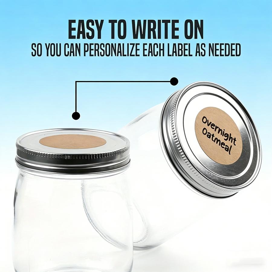 Dissolvable Kraft Mason Jar Labels (1 Roll, 500pcs), Ideal for Food Containers, Homemade Canning and Jam Storage, Christmas, Thanksgiving & Holiday Gift Option