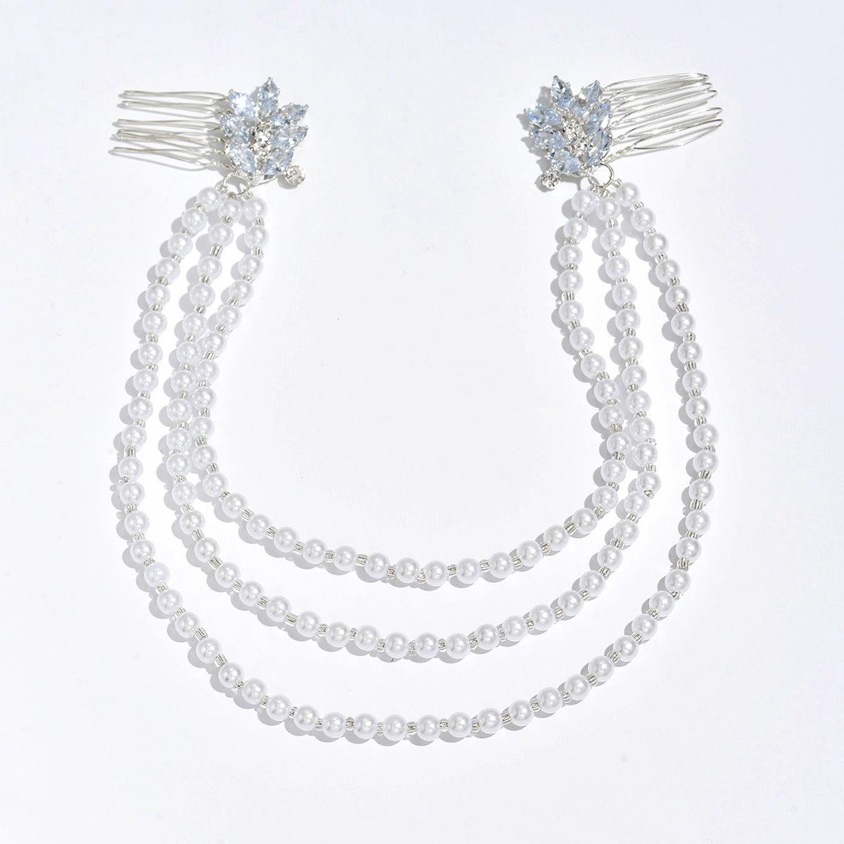 Wholesale hair clips, European and American cross-border new style pearl hair accessories, niche high-end jewelry, diamond-embellished leaf hair clips, hair accessories for women