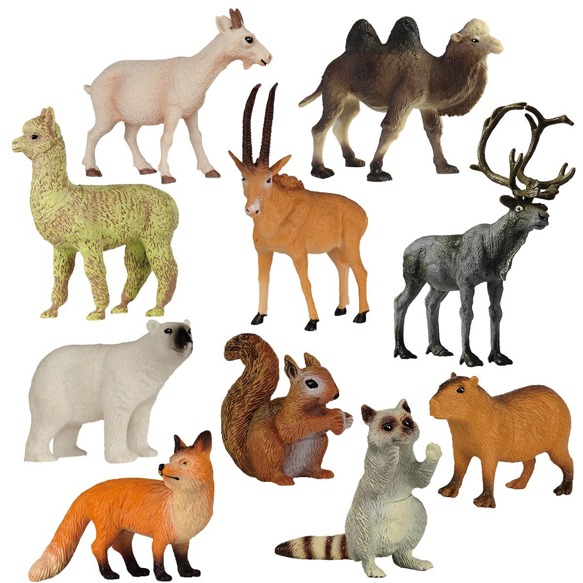 10 Pcs Realistic Wildlife Set, Animal Figures, Parent-Child Interactive Educational Toys, Decorative Ornaments, Birthday Party Gifts, Camel Goat Raccoon Squirrel