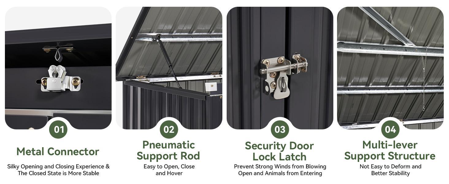 80 Cu. Ft Outdoor Trash Can Storage, 5.6x3.3 Ft Outdoor Shed  Storage , Horizontal Metal Shed w/Lockable Doors & Waterproof Lid Chain - Holds Trash Cans, trash cans storage.Toys, Garden Tools for Garden/Backyard/Patio-5