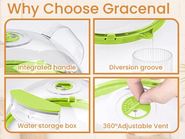 【Gracenal】12 Inch Microwave Splatter Cover, Upgraded Microwave Cover for Food with Water Steamer, Integrated Handle, Splatter Guard, Kitchen Gadgets & Accessories, House Warming Gifts New Home