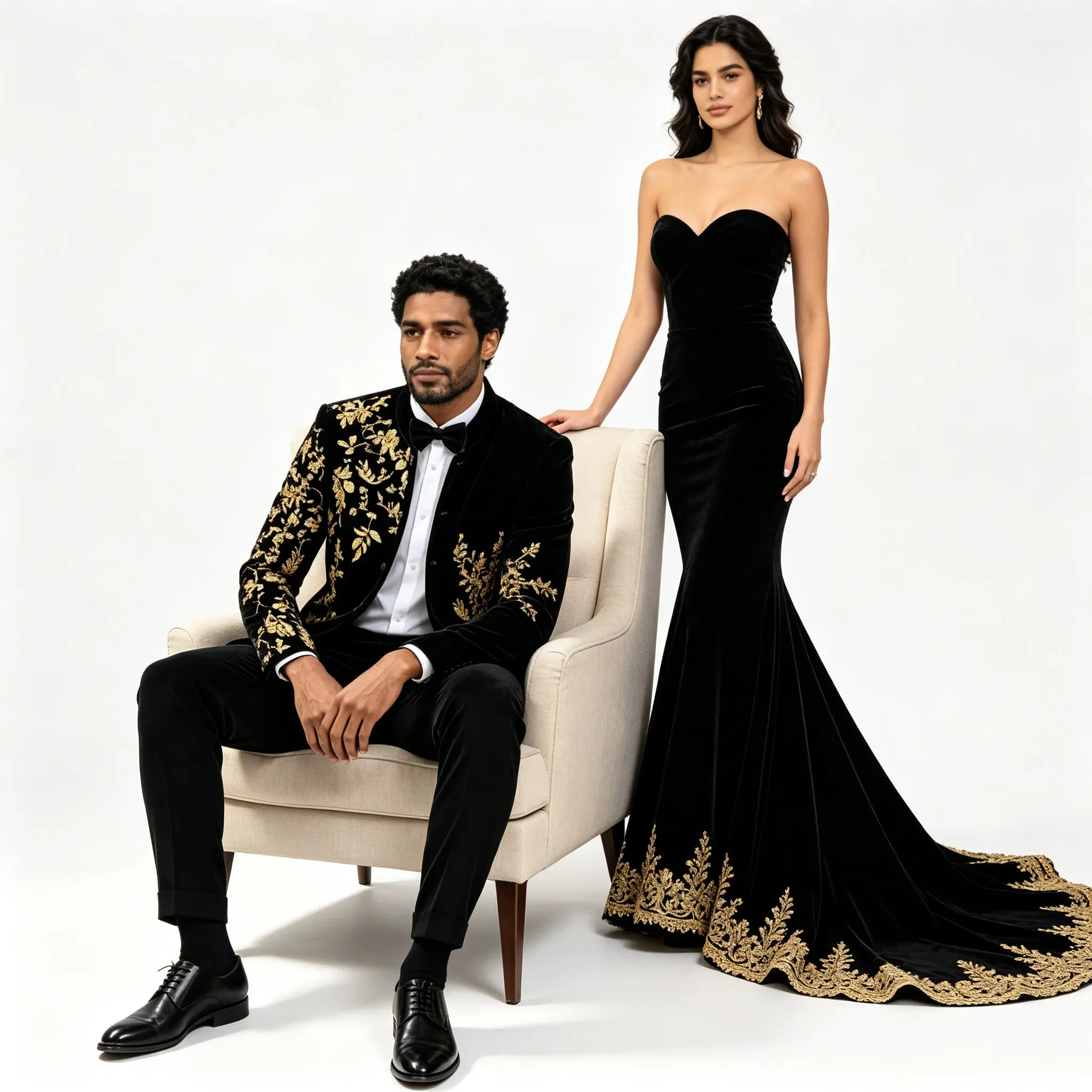 Chinese Style Men Black Velvet Stand Collar Tuxedo Jacket, Heavy Gold Floral Embroidery Luxury Blazer for Wedding, Stage, Banquet, Only Jacket