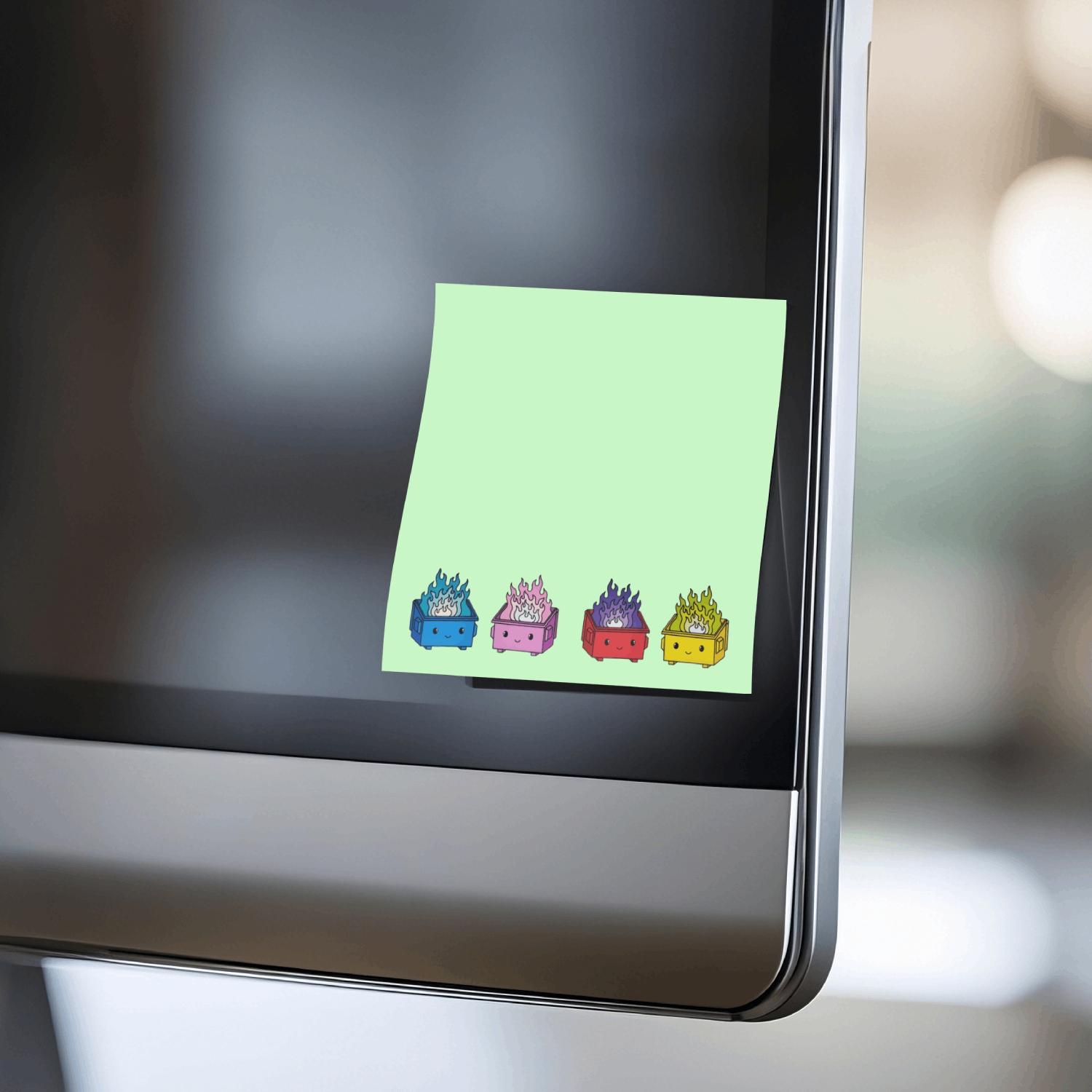 Dumpster Fire Sticky Note, 4 Counts/set Cartoon Sticky Note, Adhesive Note Pad for School Office Home Supplies Students Teachers Gift