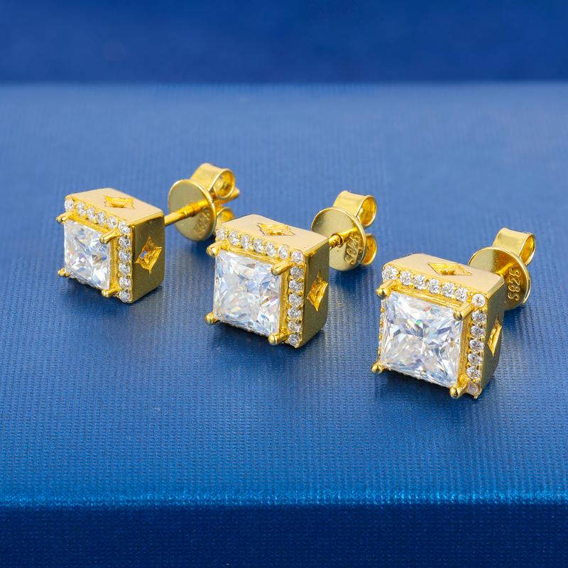 【#E511】Square Geometric Stud Earrings  UCCIYO Synthetic Moissanite Earrings For Women 925 Sterling Silver Stud Earring Men Hip Hop Jewelry Couple Gift