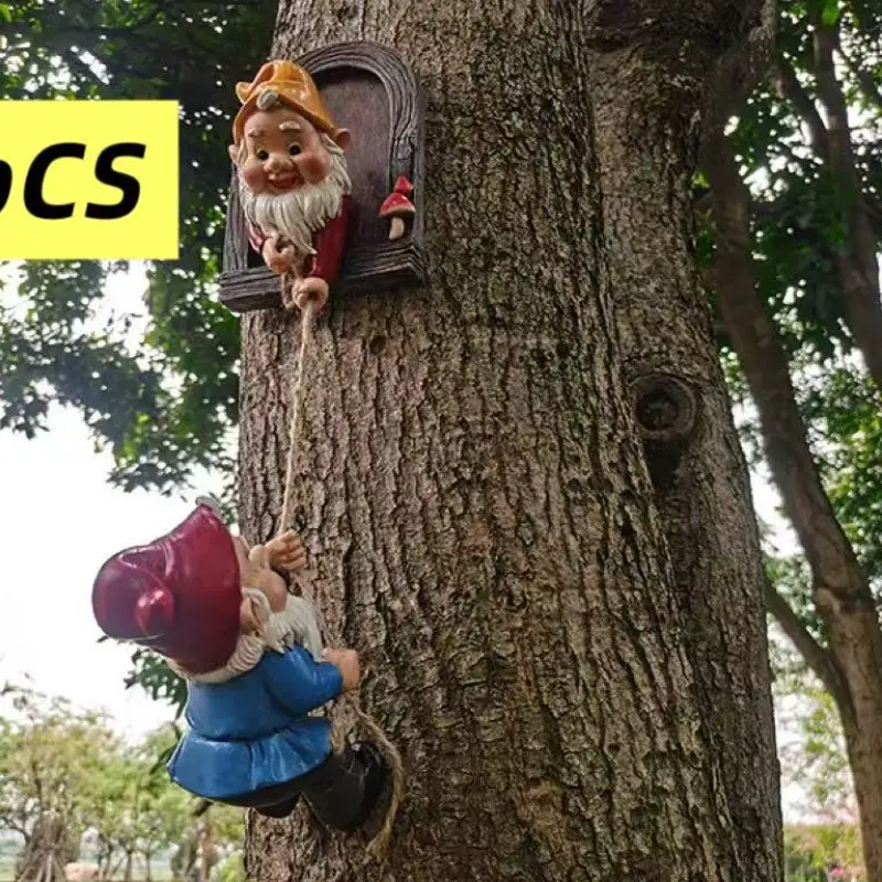 2-Pack Tree Climbing Gnome Ornaments, Decorative Outdoor Statue, Garden Patio Wall Decoration, Mother's Day Christmas Gift, Garden Gnome Hanging Ornament