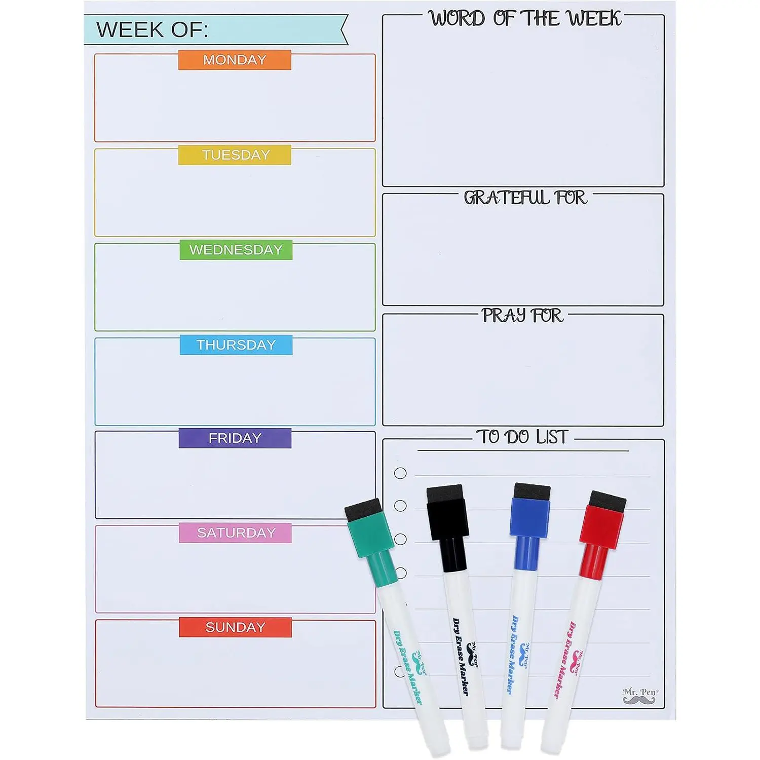 -  Weekly Dry Erase Planner for Fridge, 12x15 Inches | Dry Erase Whiteboard Fridge Calendar with 4 Markers & Large Writing Space for Schedules, Chores
