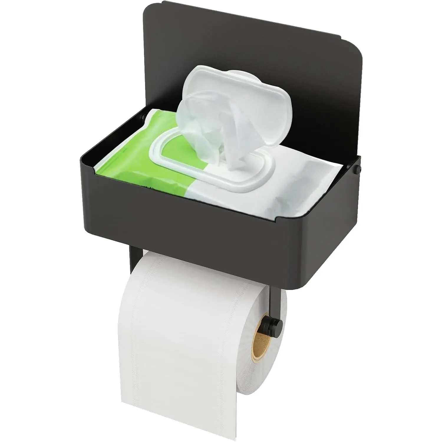 Toilet Paper Holder with Shelf and Flushable Wipes Dispenser for Bathroom Wipe Storage, SUS304 Stainless Steel Wall Mount Organizer, Hidden Out of Sight, Matte BlackGift
