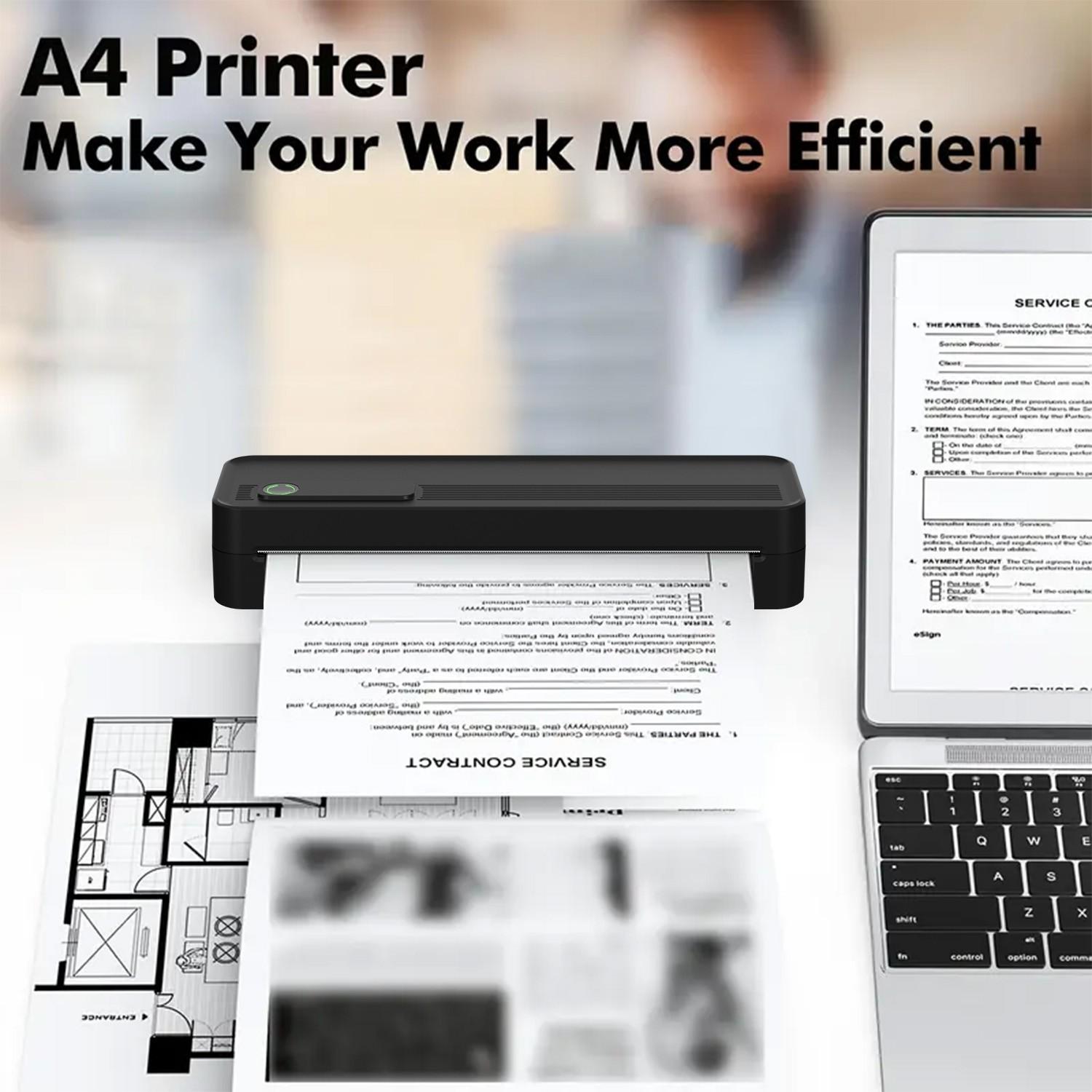 Portable Wireless A4 Thermal Printer, Inkless Home Office Error Correction Printer, Supports Phone Computer Multi-Size Paper Types