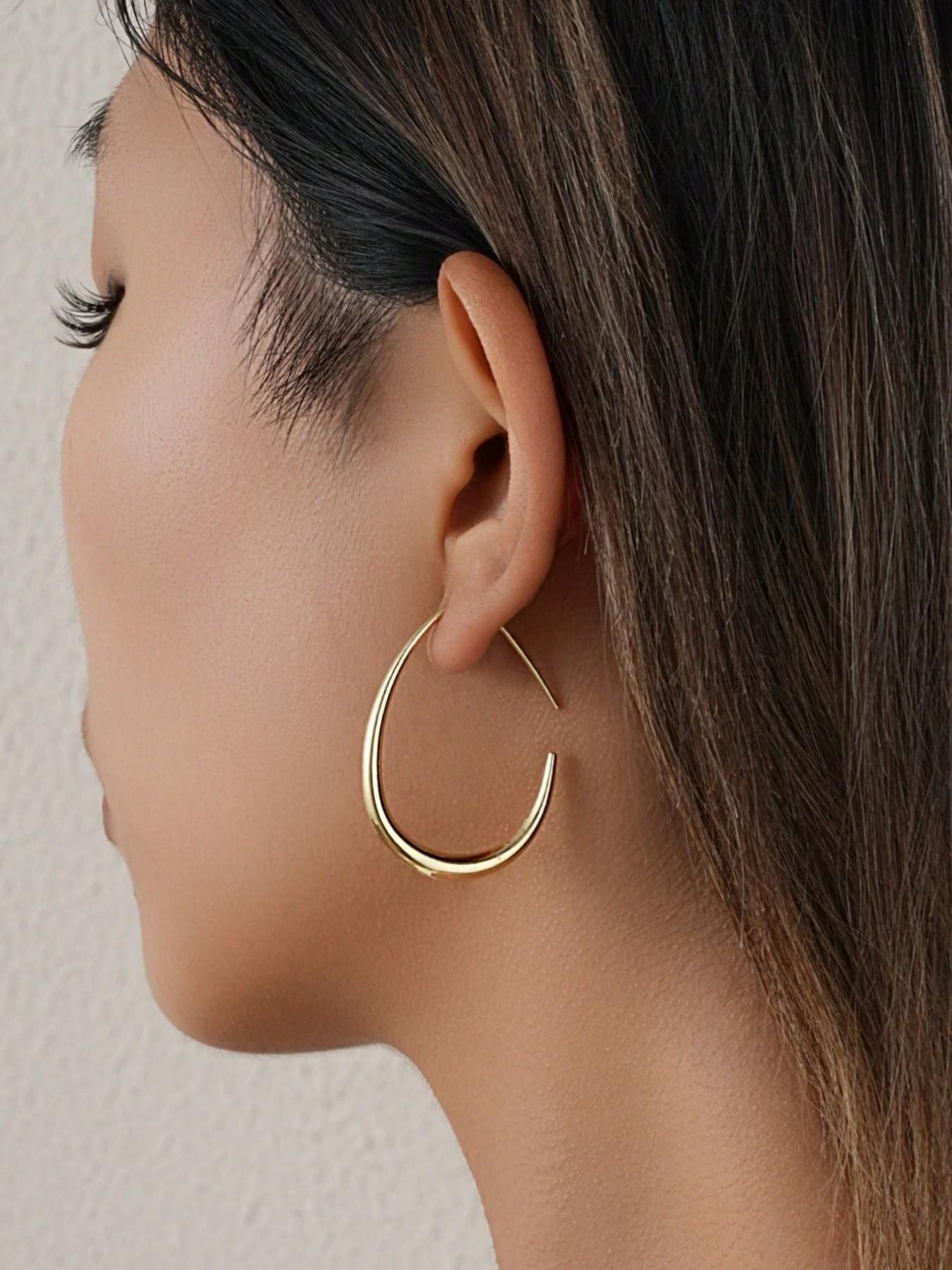 Lightweight Teardrop Hoop Earrings for Women, Large Oval Pull Through Hoops, High Polished Statement Jewelry Gift