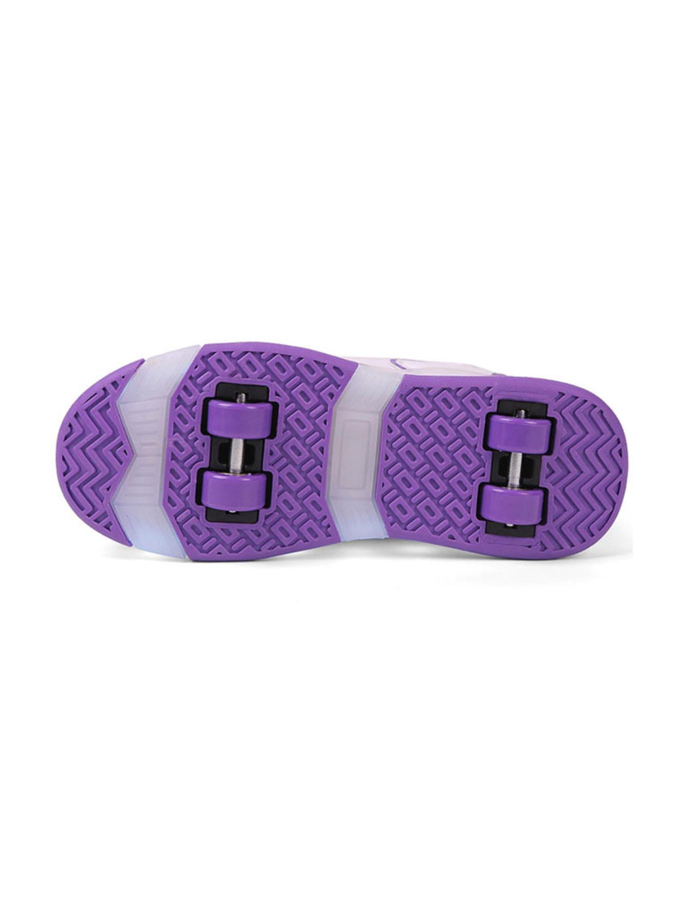 Girls' Four-Wheel Roller Skates, Adjustable LED Light-Up Shoes, PU Leather, USB Charging, Detachable Wheels, All-Season Casual Style