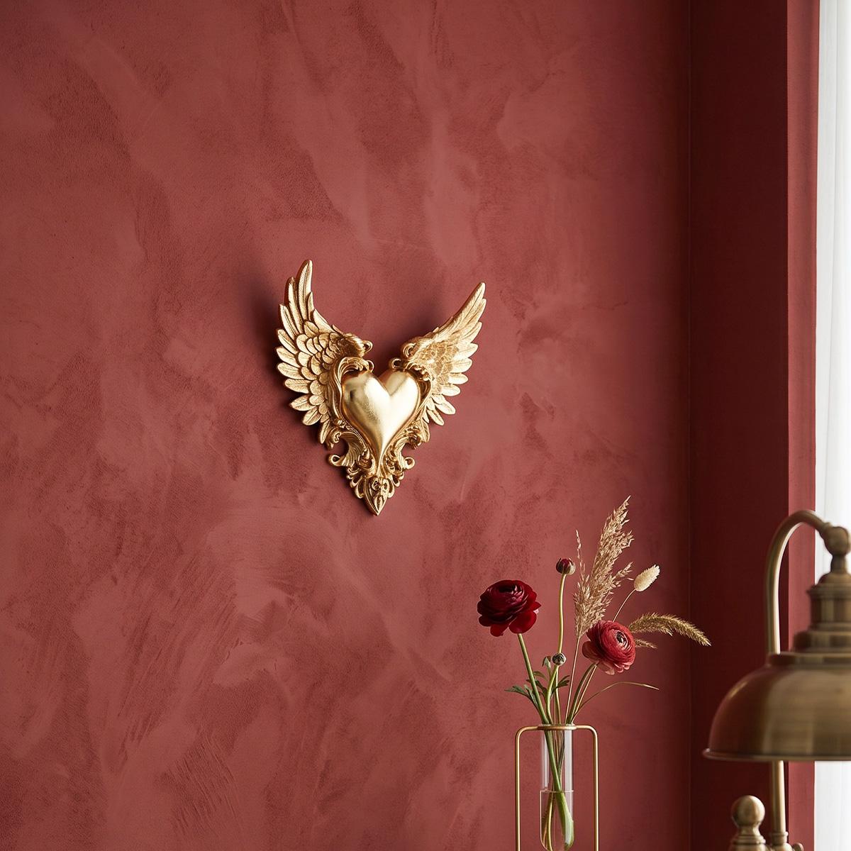 European Gold Resin Heart Wing Wall Hanging Decor, Living Room Entryway Wall Ornament, Contemporary Style, Home Wall Decor, Sofa Background Wall Decoration