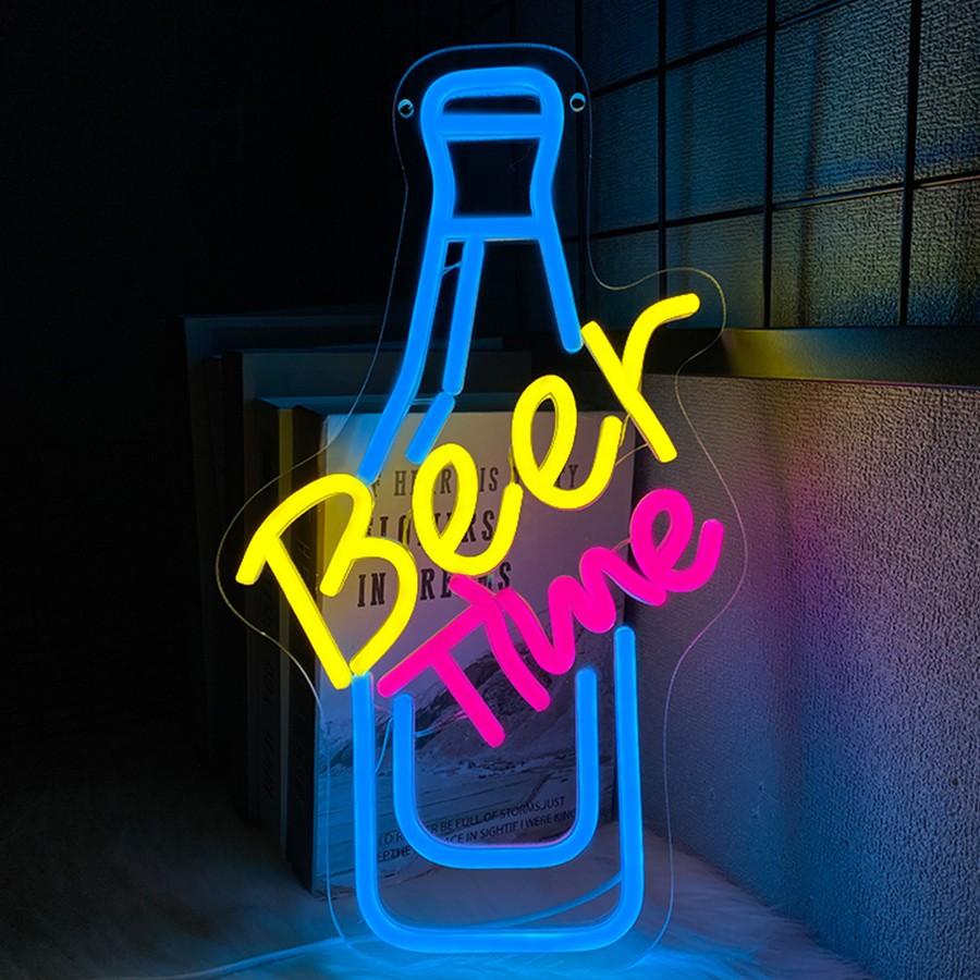 Beer Time Neon Sign Led Wall Decor Man Cave Neon Light Up Signs Wall Art for Home Room Bar Bedroom USB Powered