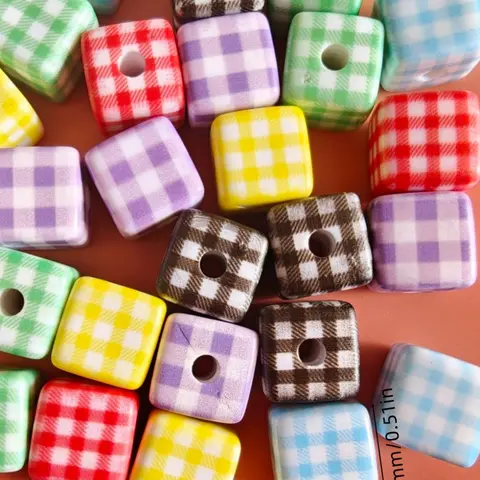 Colorful Plaid Pattern Square Bead, Beads for Bracelets, Beads for Crafts, Decorative Beads, Beading supplies, Bead making supplies, Diy Mix Beads, Beading & Jewelry Accessories for Bracelet & Necklace, Pride 2025, Lgbtq, Diy Jewelry Components