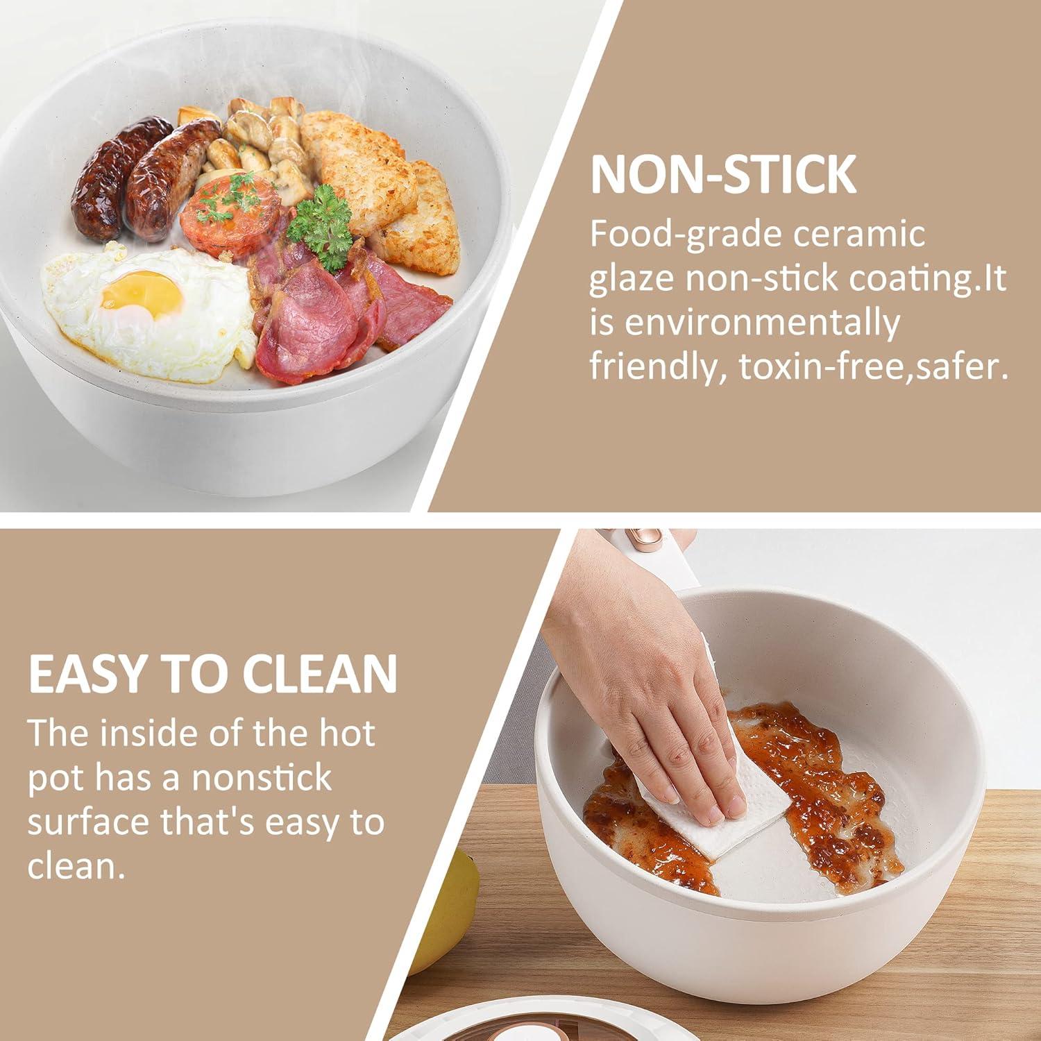 Hot Pot Electric, 2L Multifunctional Portable Cooking Pot, 1000W Rapid Noodles Electric, Non-Stick Frying Pans for Steak, Egg, Ramen, Oatmeal With Dual Power Adjustment