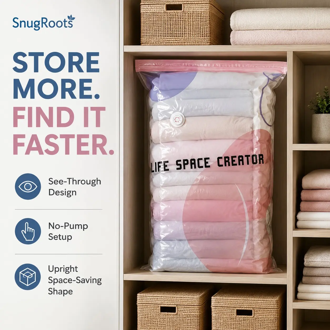 1PC Vacuum Storage Bag, Compression Storage Bag, Clothes Organizer Bag, Space Saving Storage Bag, Travel Packing Bag, Blanket Storage Bag, Wardrobe Organizer, Bedding Storage Bag, Moving Storage Supplies