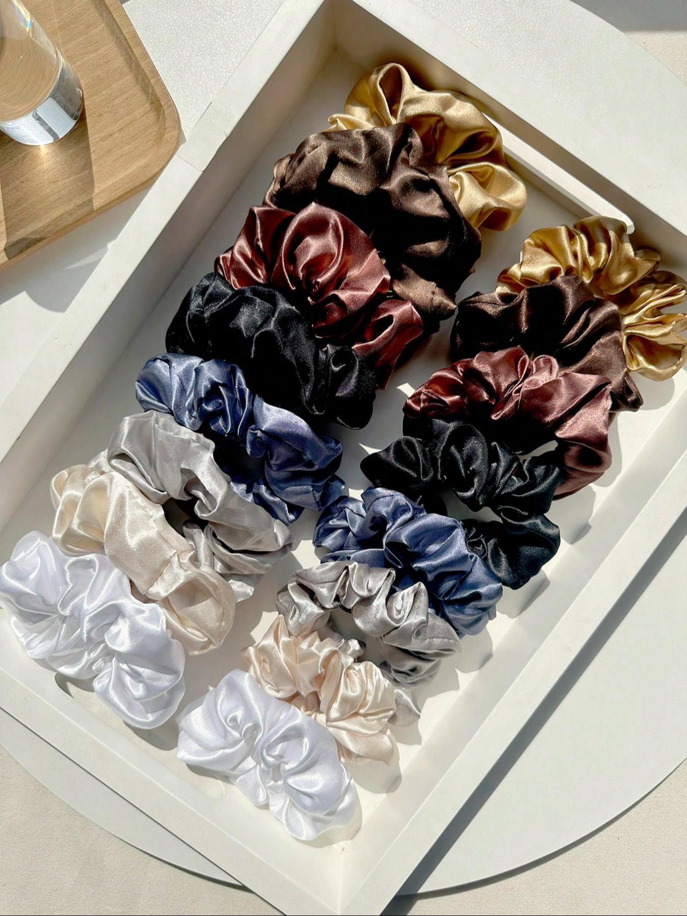 16 Pcs Satin Scrunchies for Women, Ultra-Soft Elastic Hair Ties, Solid Color Hair Bands for Ponytails, Buns, Everyday Use