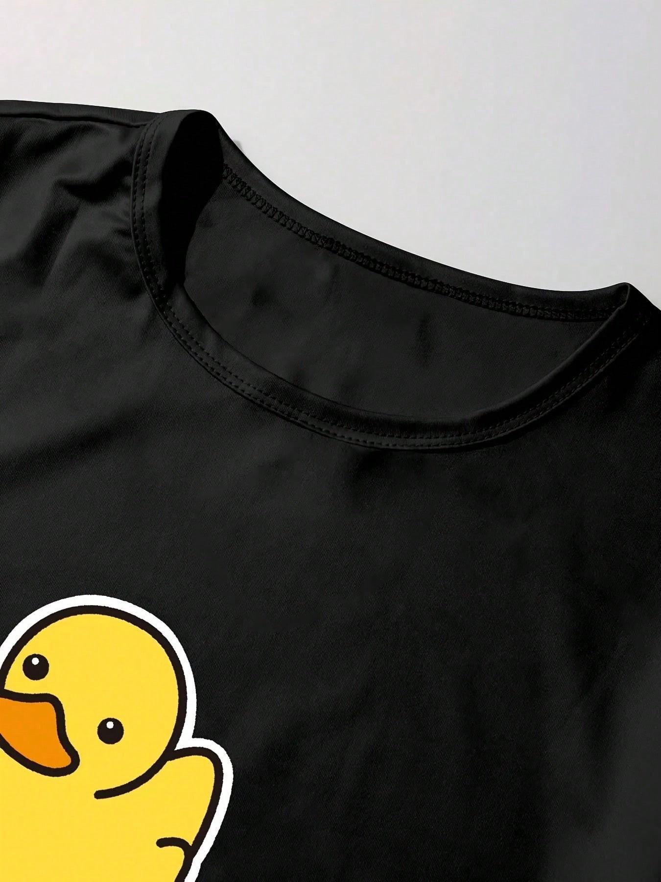 Boys' Cute Duck Home Set, Colorblock Letter Print, Short Sleeve, Shorts & Long Pants, Multi-Use Bedroom Lounge Wear, Duck Pjs
