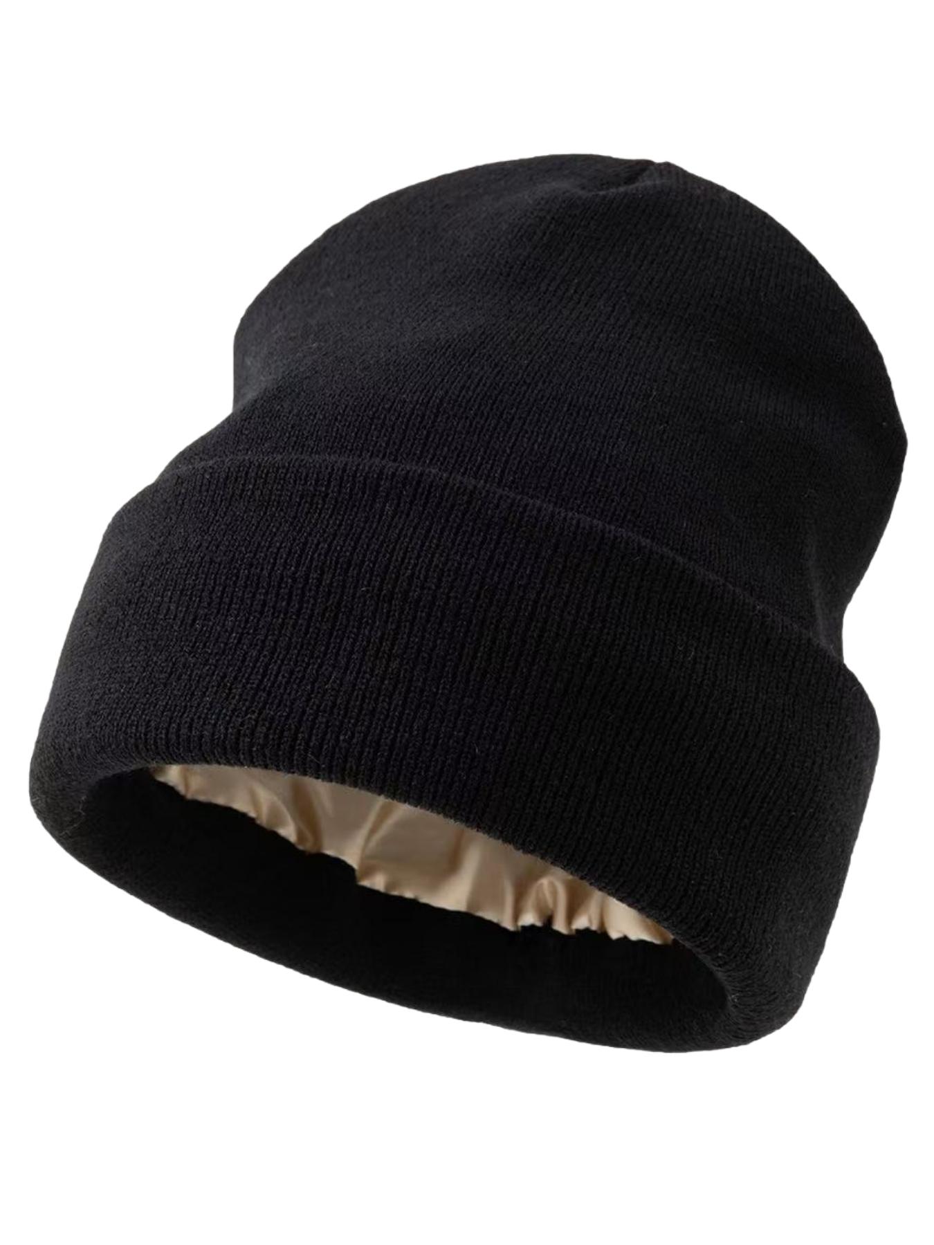 Autumn Winter Satin Knit Hat, Large Head Circumference Warm Beanie, Solid Color Cold Cap, Unisex for Kids over 13 Years, Outdoor Sports, Knitting Beanie