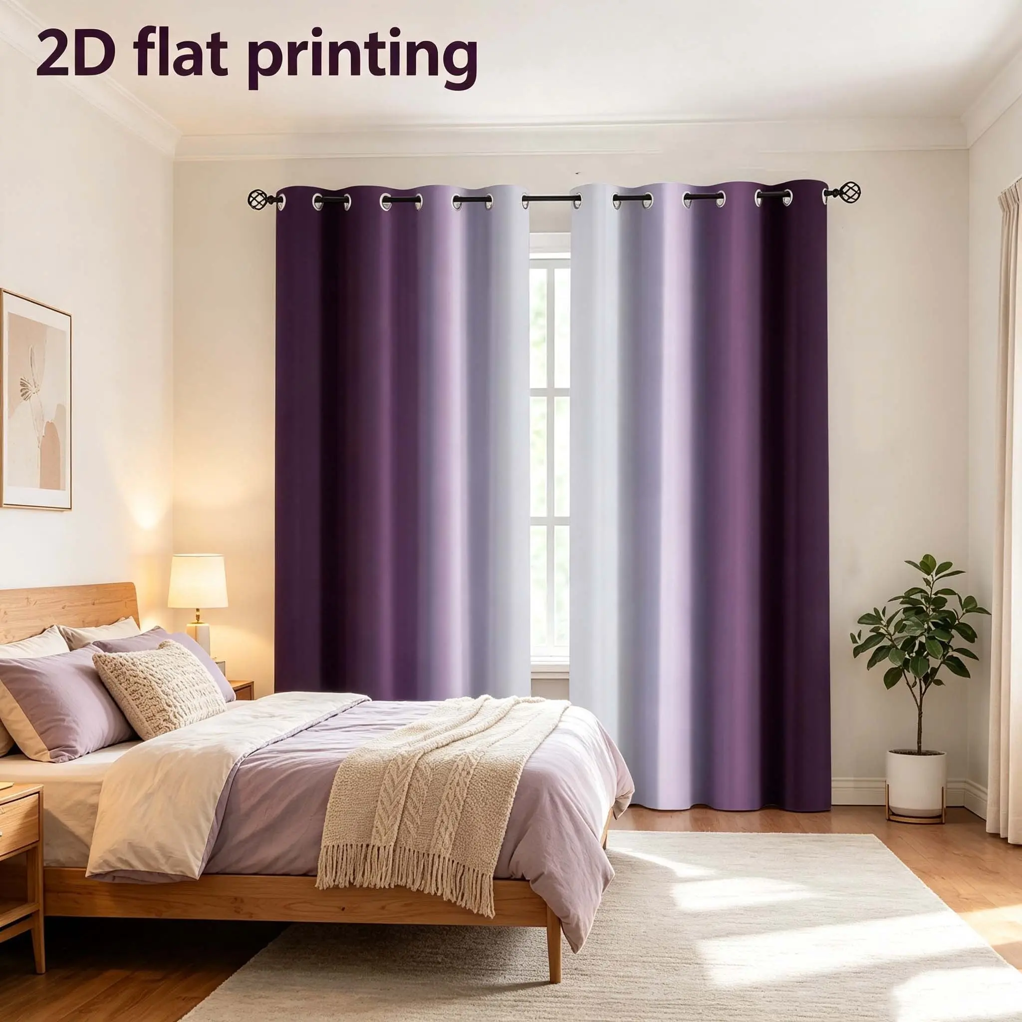 2-piece set of light luxury purple gray gradient semi blackout curtains Window Curtains Home Decoration Curtain 2D digital printed polyester fabric European retro bedroom living room universal finished curtains