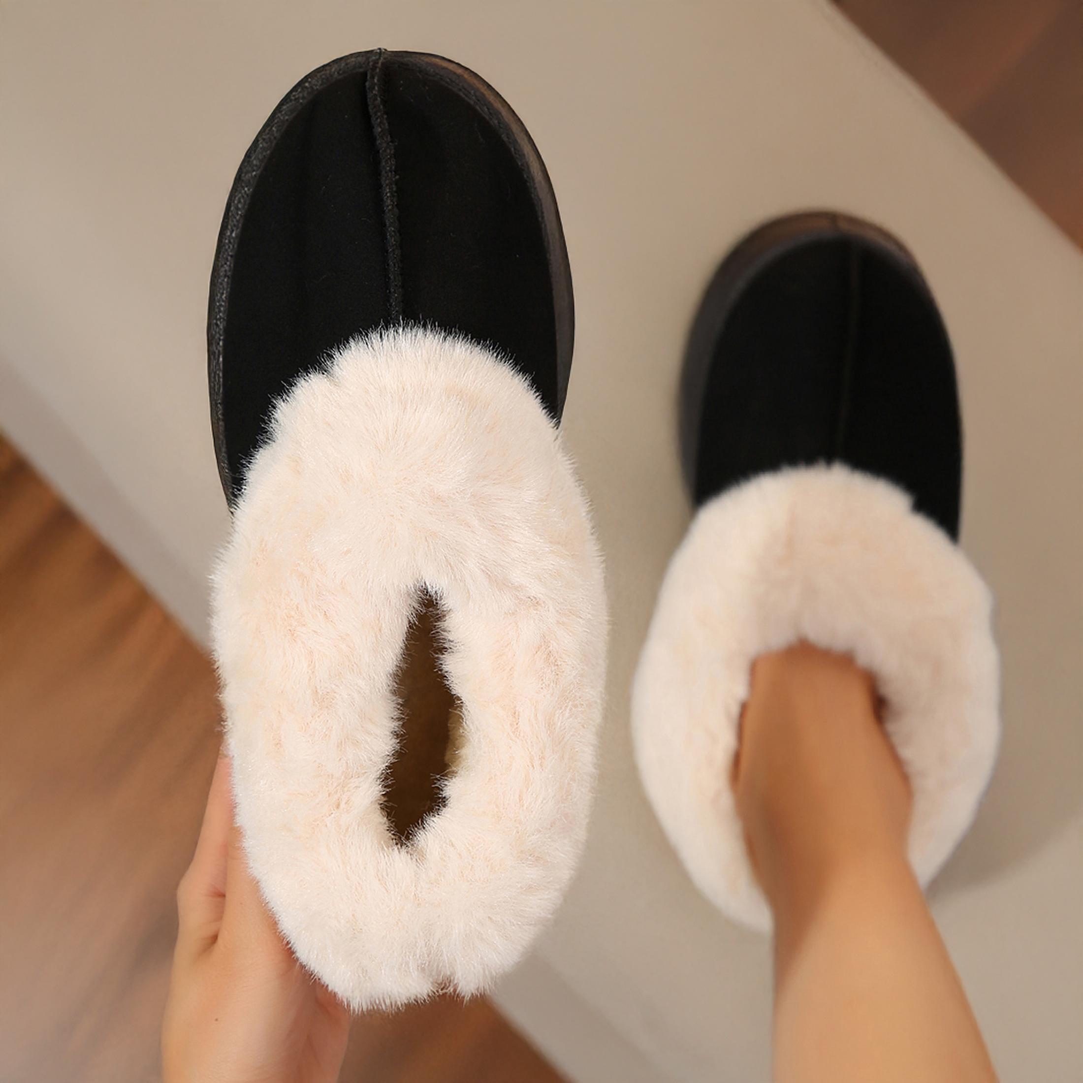 Women's Thick Flat Slippers For Winter Warm And Comfy Suede Shearling Short Boots Casual Snow Shoes