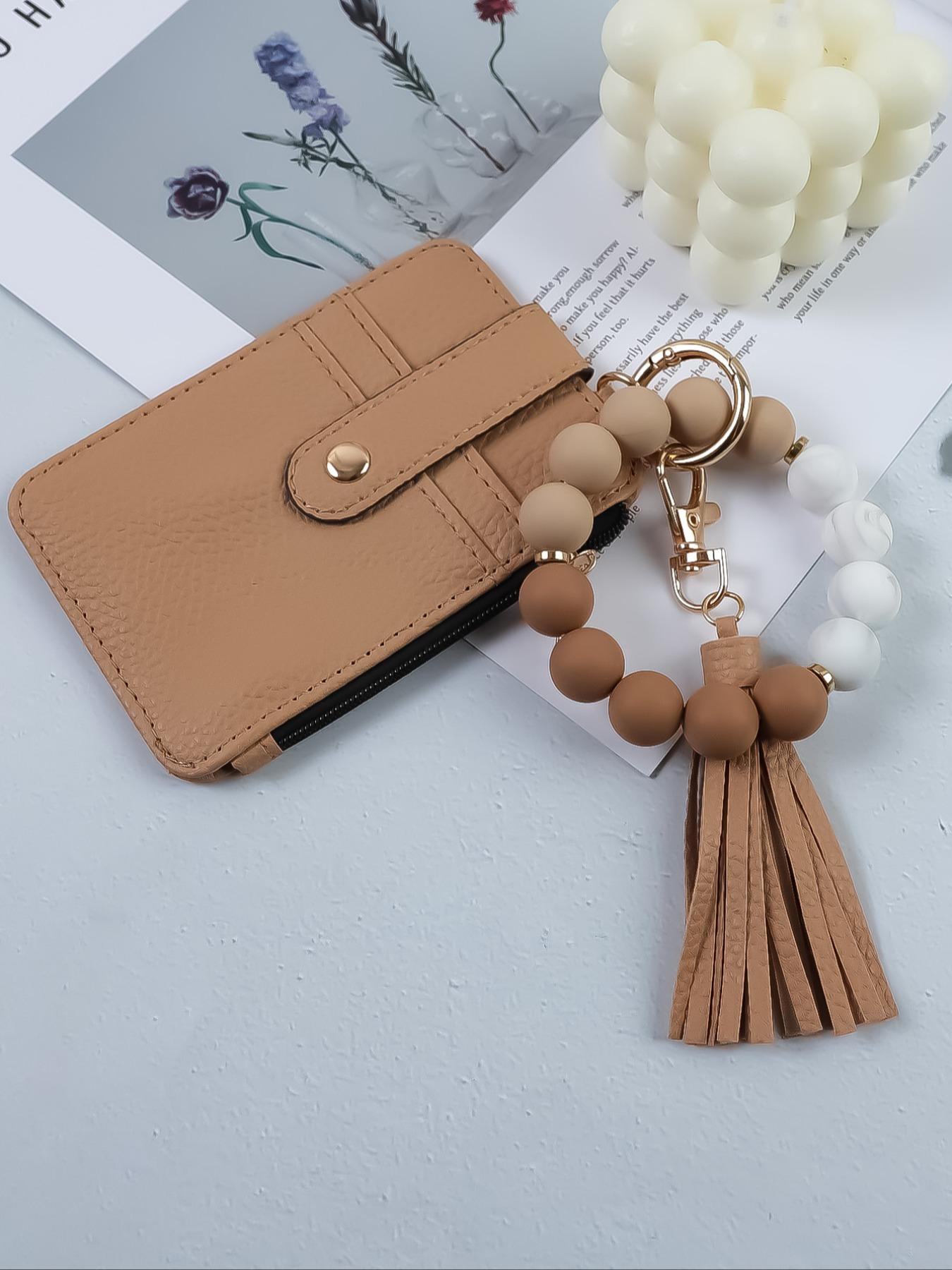 1pcs minimalist style, featuring marble-patterned silicone beads handcrafted into a western cowboy bag, wrist keychain, women's wallet card holder, bracelet key ring, Keychain Wristlet, perfect gift for friends or mothers