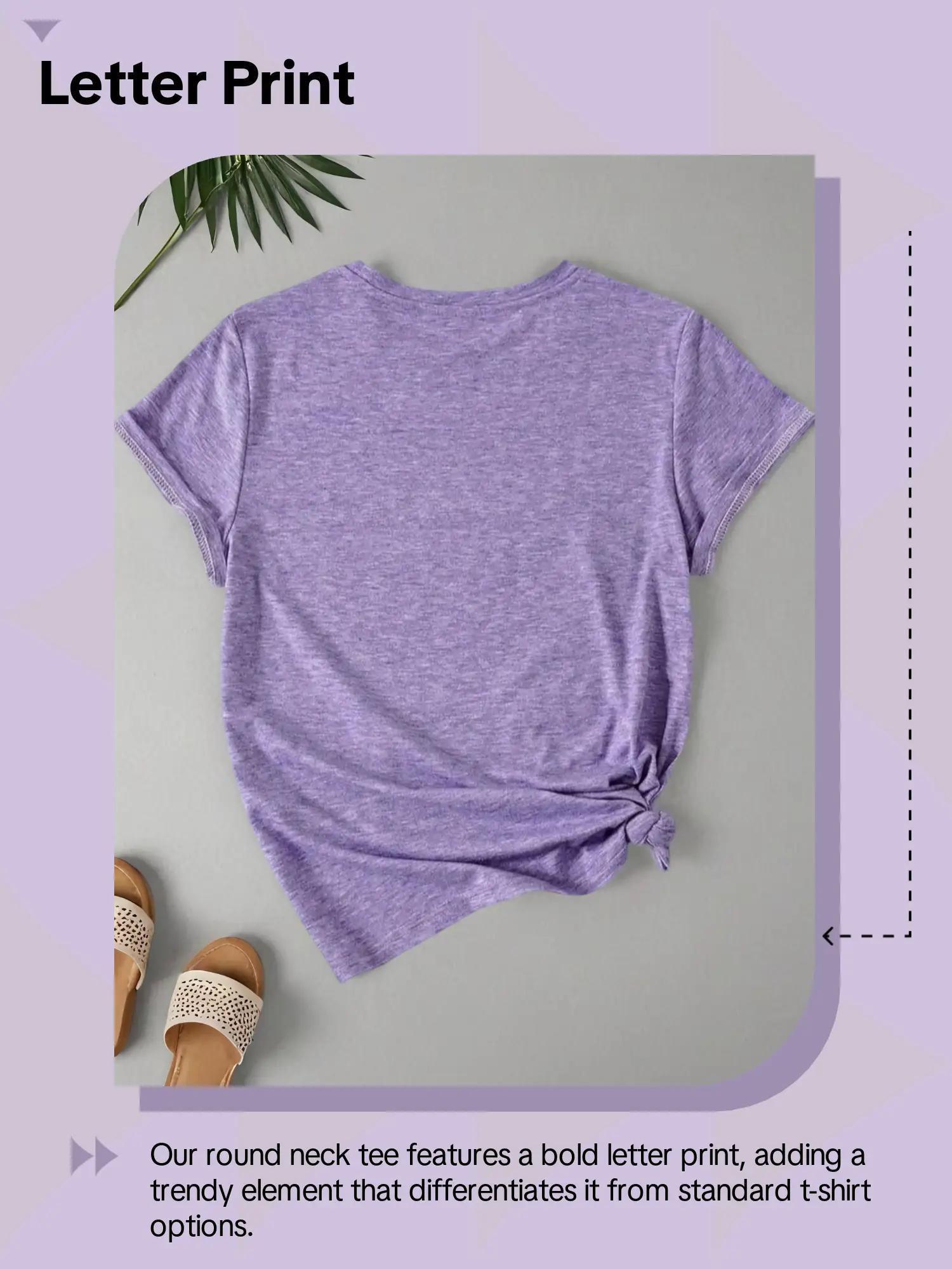 【Plus Size】 Fitted Letter Print Round Neck Tee, Casual Short Sleeve Crew Neck T-shirt for Summer, Women's Clothing for Daily Wear