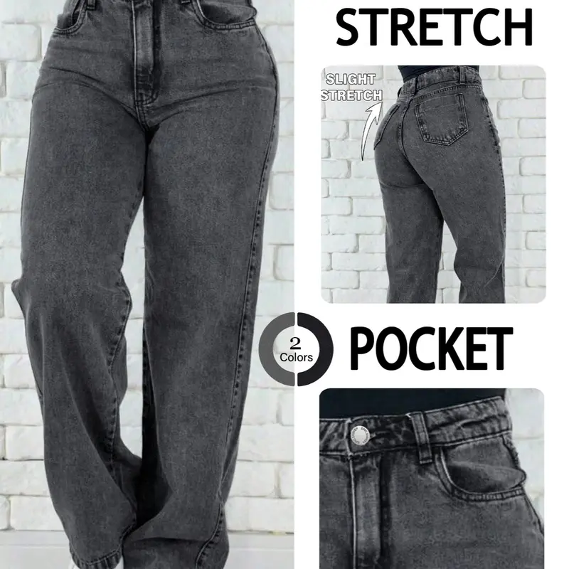 Women's High Waist Wide-Leg Denim Jeans Pants, European Style Straight Leg Jeans, Streetwear, Butt Lifting, Soft Fabric, All Seasons