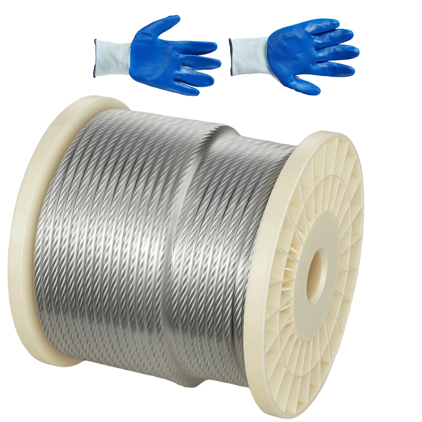 1/4 Inch Wire Rope, 250 ft Length, Zinc Galvanized Carbon Steel Cable with Gloves, 7000 lbs Breaking Strength, 7 x 19 Strands Construction, Wire Cable for Deck Railing System, Garden Trellis