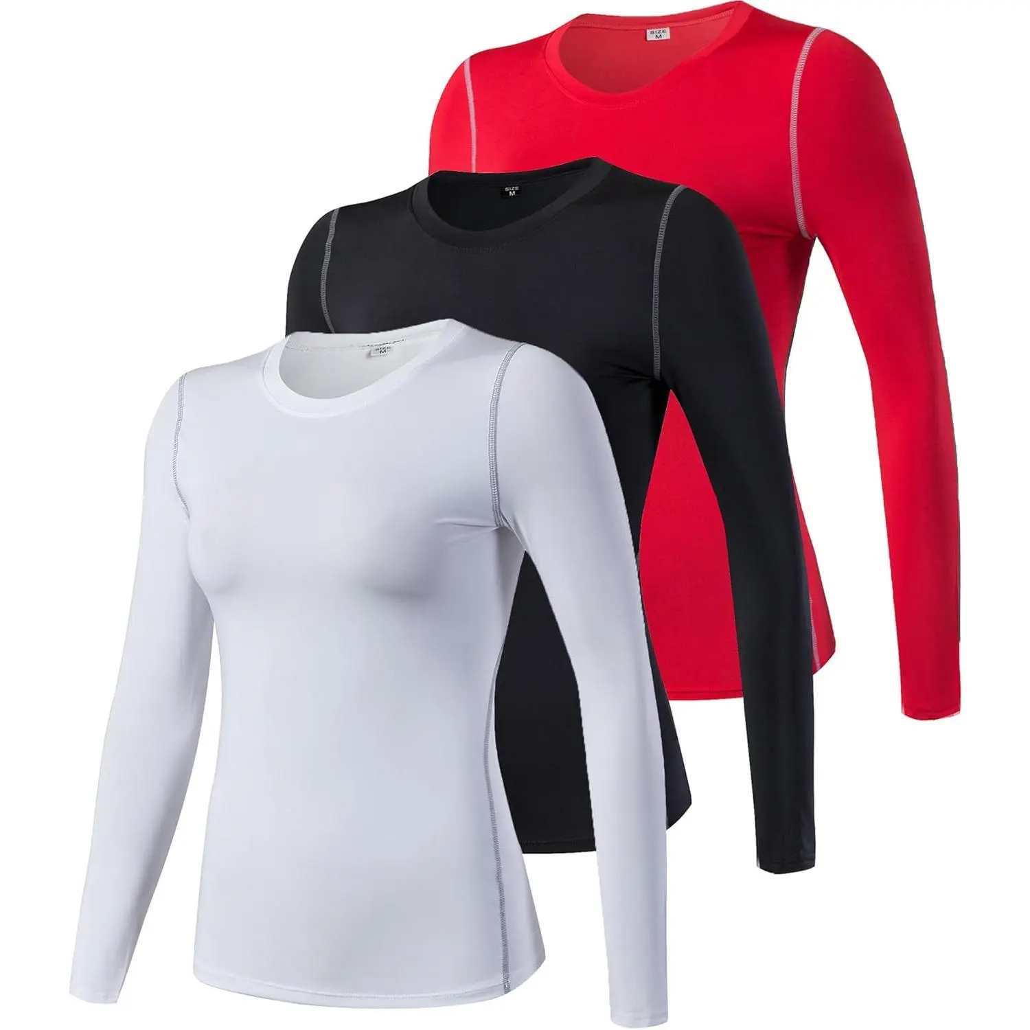 3 Pack Women's Long Sleeve Compression Shirts, UPF 50+ Sun Protection Dry-Fit Athletic T-Shirts, Breathable Workout Tops For Gym Running Cycling Outdoor Sports