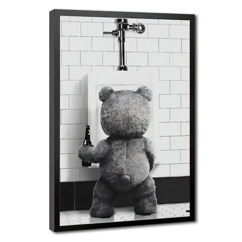 Bold Teddy Humor Beer-Themed Eco-Friendly Silk Print Poster, 1-Piece Artistic Cartoon Geo Print Design Wall Art, Waterproof Sun Protection Wood Home Decoration for Kid Room (Multi-Size)