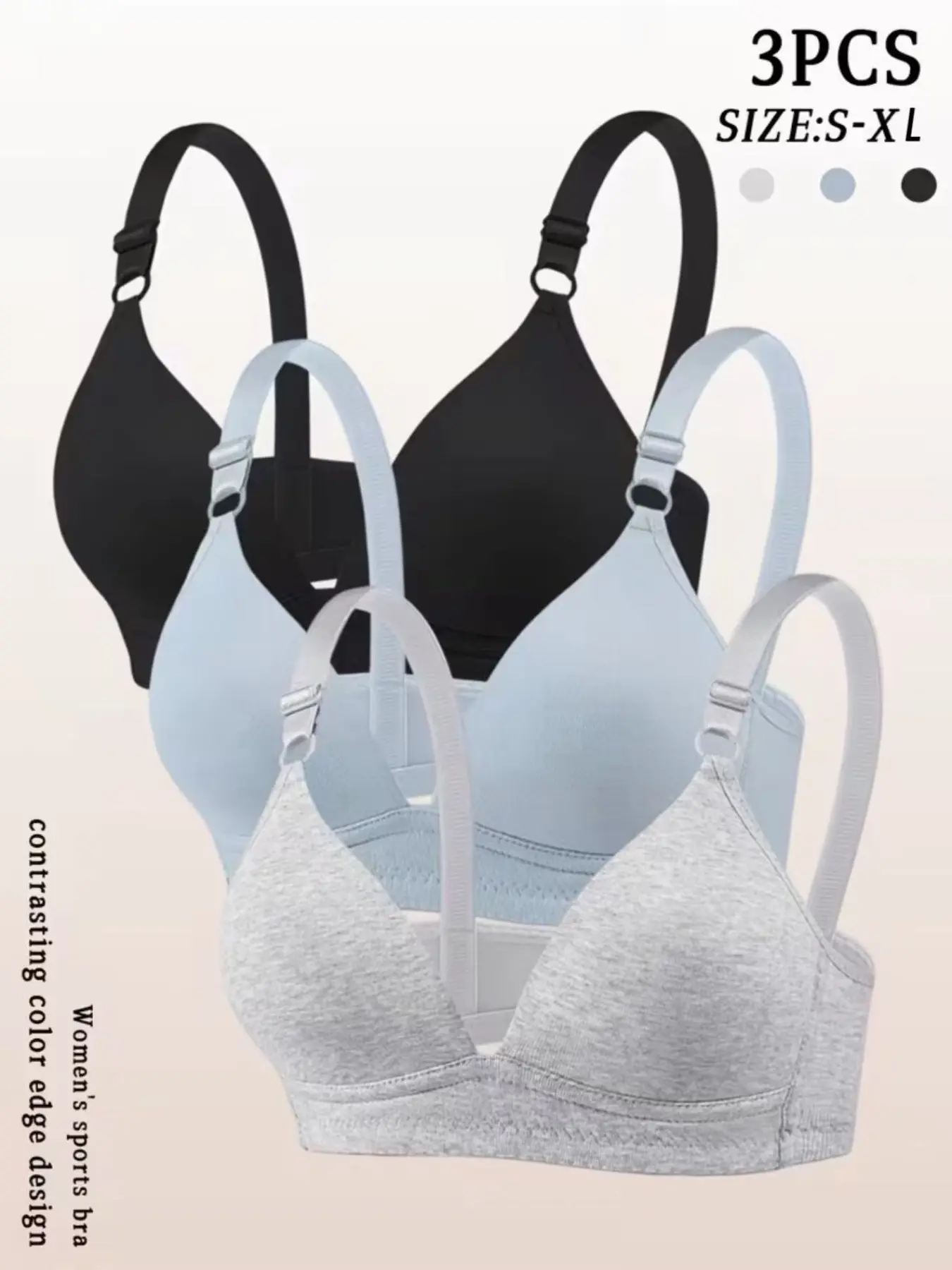 3-Pack Teen Girl Bras, Wireless Push-Up Bras, Adjustable Straps, Non-Removable Pads, Comfortable Full Coverage, Essential Underwear Set, Everyday