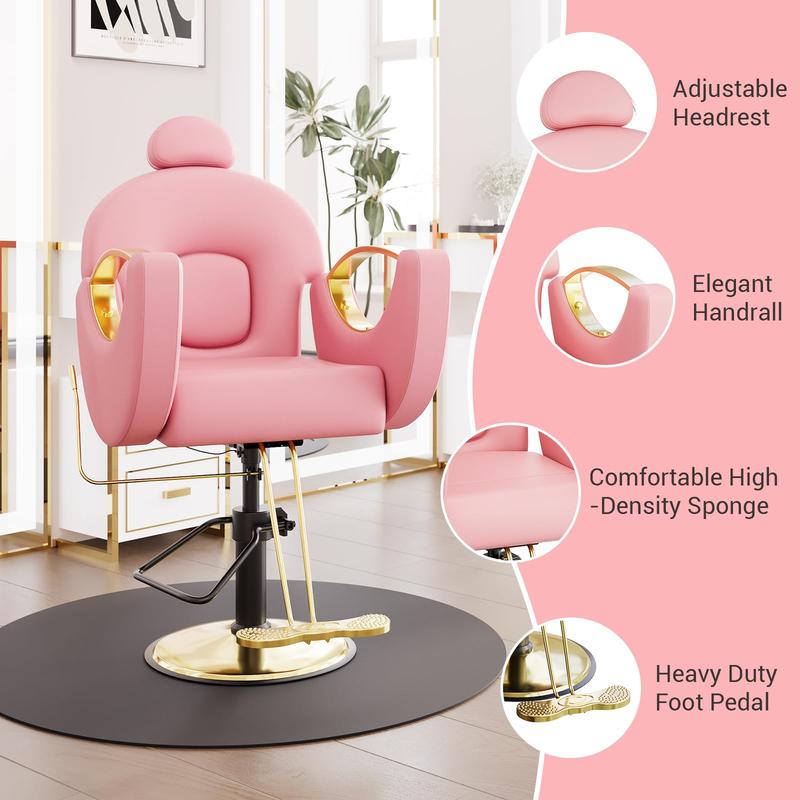 Reclining Salon Chair for Hair Stylist, 360° Swivel and Height Adjustable Hydraulic Barber Chair with Foot Rest, Multi-Function Shampoo Beauty Hairdresser Armchair for Home Barbershop