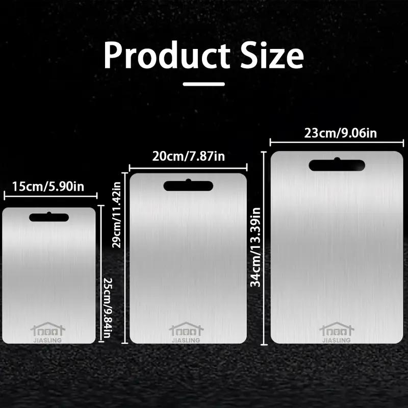 Product Introduction of 3PCS Stainless Steel Cutting Board Set S+M+L Sizes Food-Grade Metal Chopping Boards for Meat Vegetables & Ultrathin & Durable, Portable & Rust-Resistant Easy to Clean More Edge-Smoothing Kitchen Tools - Kitchenware 7