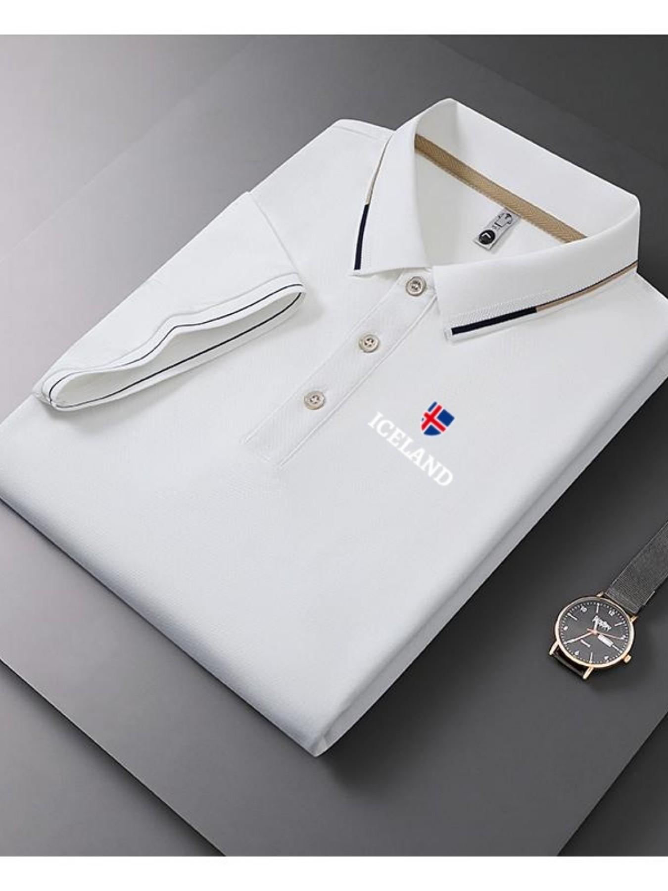 Men's Casual Summer Print T-Shirt with Iceland Flag, Fashion Short Sleeve Top, Geometric Design, Lightweight Breathable Polo Shirt