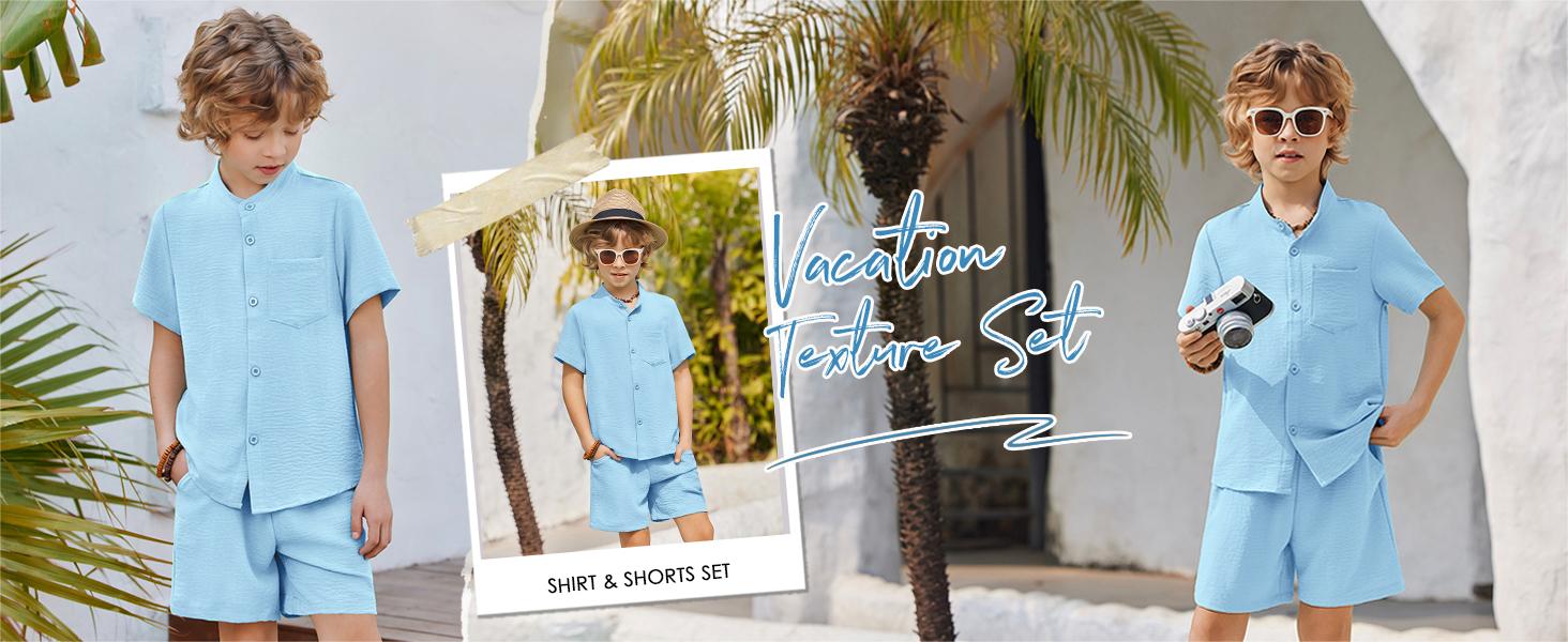 Cute Girls Children Apparel Arshiner Toddler Boys 2 Piece Set Short Sleeve Button Down Shirt and Shorts Vacation Texture Outfits with Pocket 2-13 Years