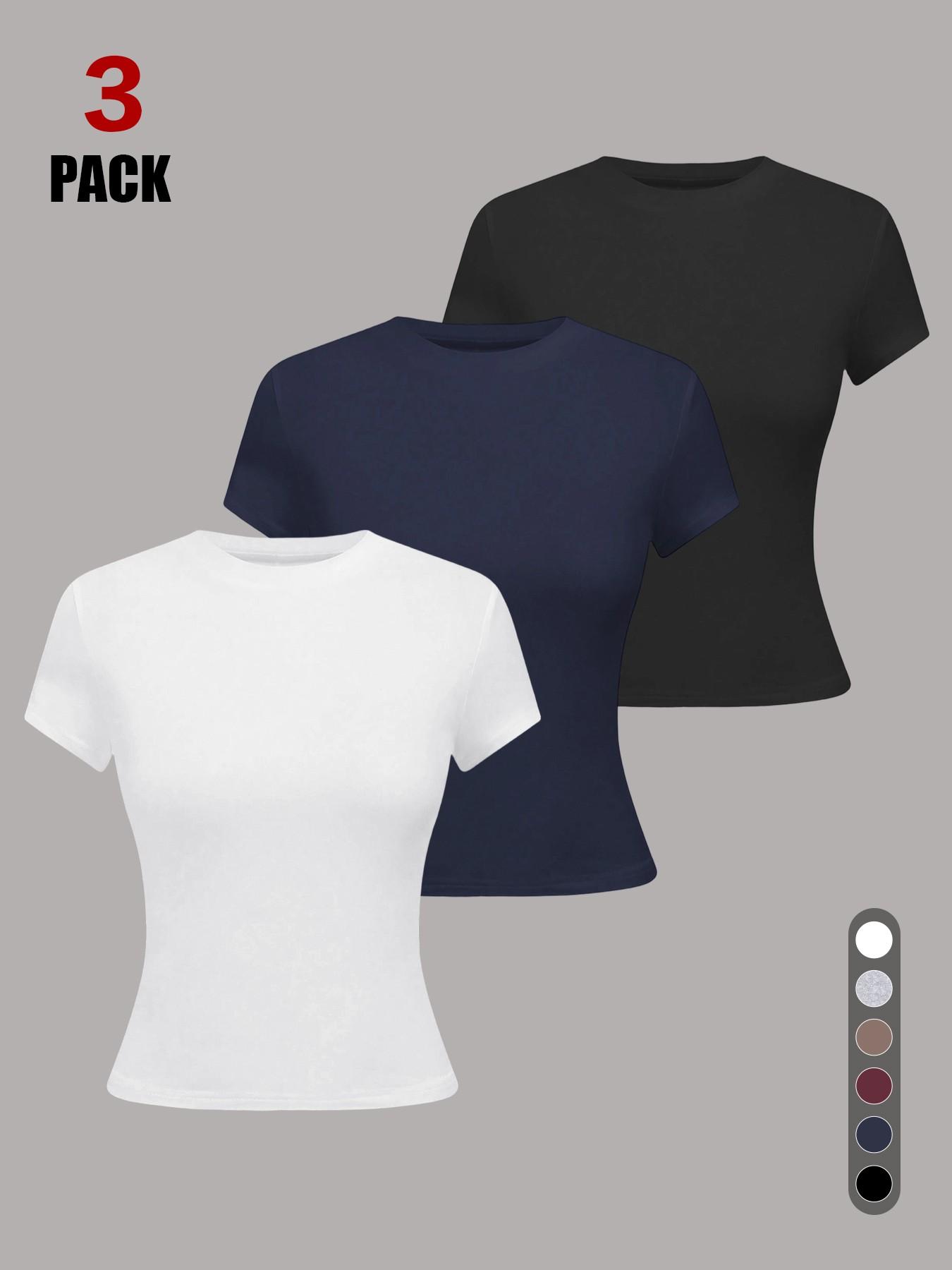 2026 New Arrival Women's Crew Neck Short Sleeve Fitted T-Shirt, Solid Color Slim Fit Basic Crop Tee, Soft Stretchy Breathable Casual Top for Daily Streetwear Shopping and Vacation Outfits All Season Summer
