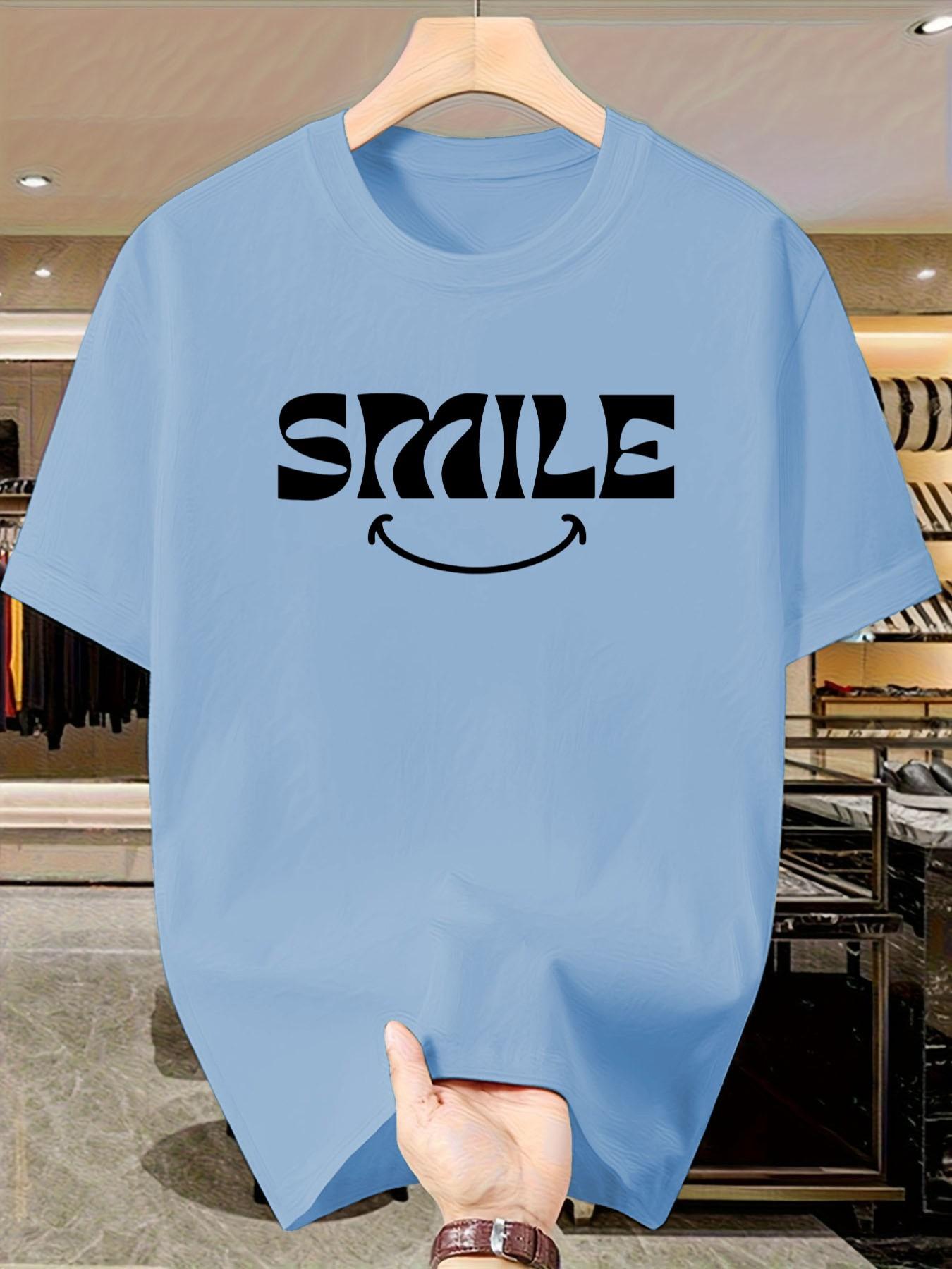 Men's Casual Smile Print T-Shirt, Short Sleeve Slim-Fit Top, Y2K Street Style, Trendy Graphic Tee for Daily Wear