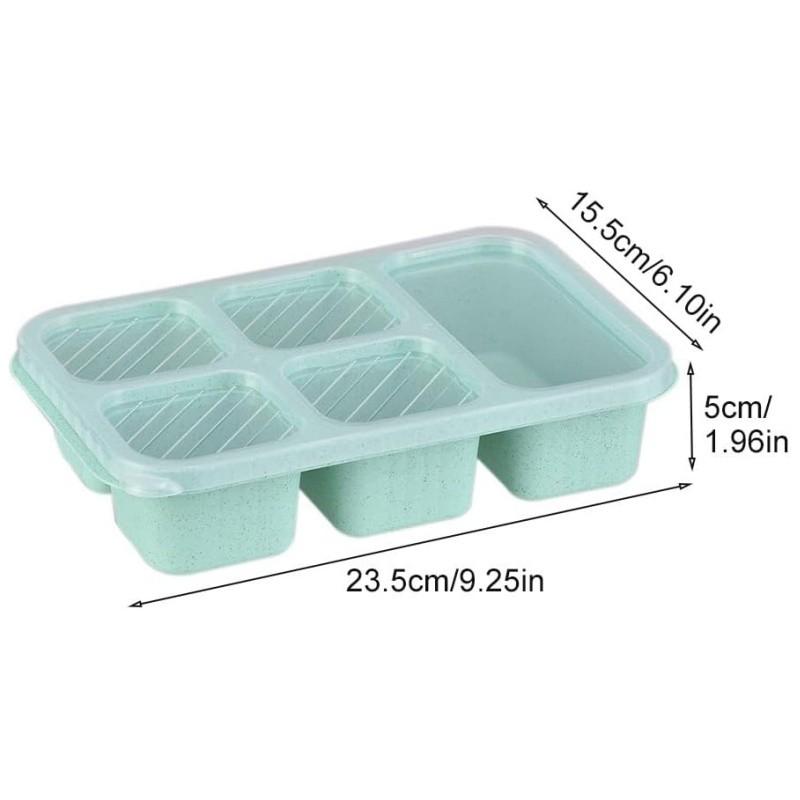 Wheat Straw Bento Snack Box Containers, 4-Pack 5-Compartment Meal Prep, Reusable Food Storage, Stackable, Ideal for Work & Travel, Lunch Boxes