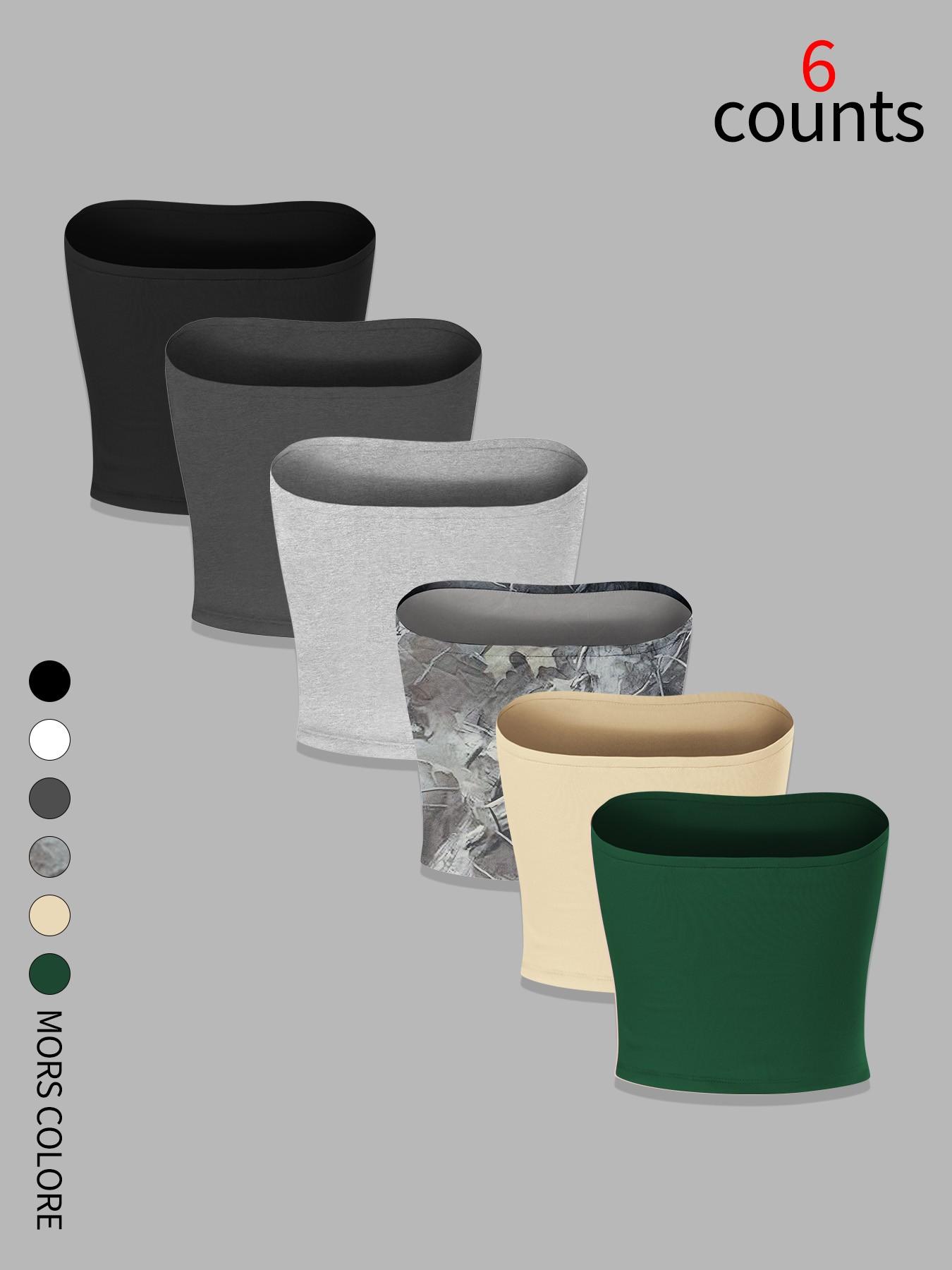 Women's Basic Solid Color Tube Top (6 Pack), Strapless Short Waist Design, High Stretch Knit Fabric, Fit, Versatile for All Seasons, Womenswear