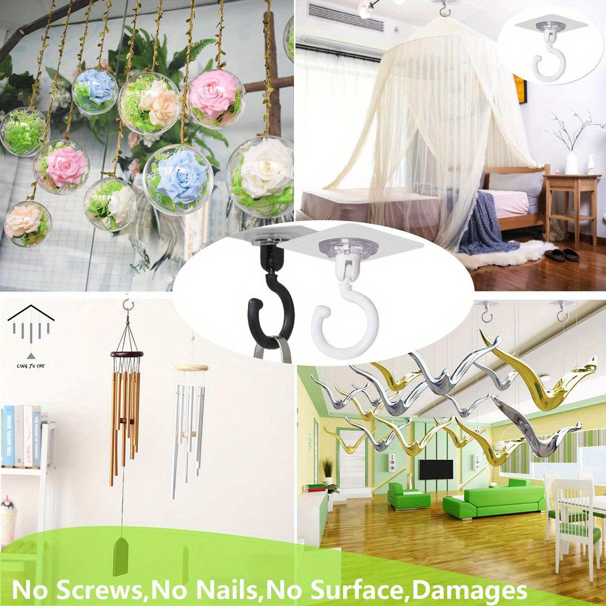 10 self-adhesive ceiling hook sets, designed specifically for hanging, rotatable, no drilling required. Very suitable for hanging plants, lanterns, wind chimes, and other holiday decorations, multifunctional hooks, Hanging Plant Hanger