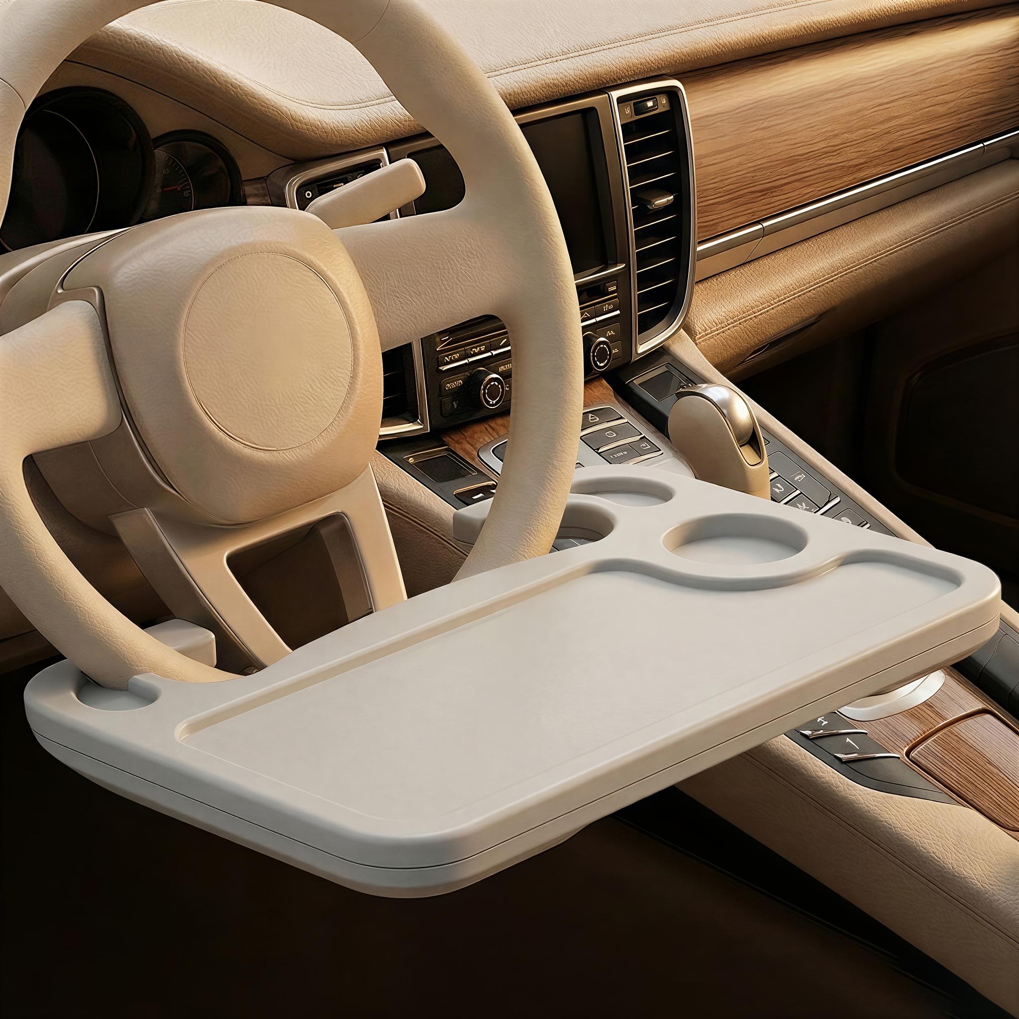 2-In-1 Car Steering Wheel Tray Table, Desktop Organizer with Laptop Holder and Cup Rack, Durable Abs Material, Fits Cars, Trucks, Suvs