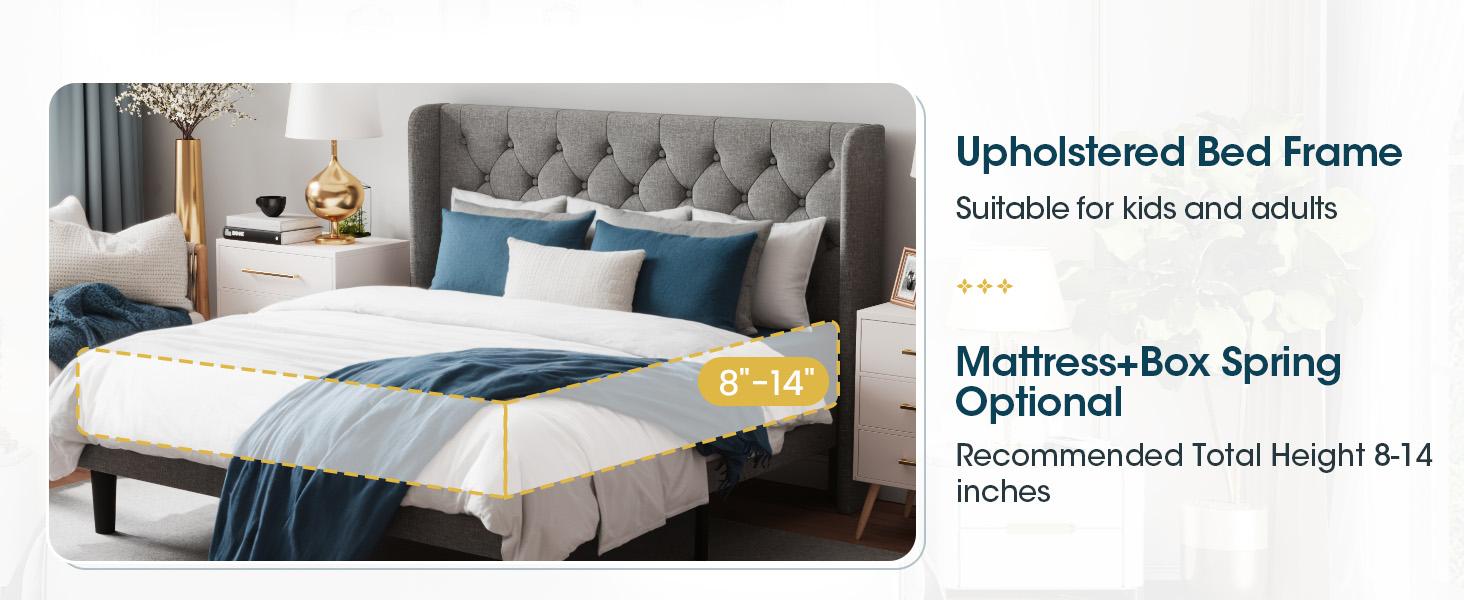 MUTICOR Upholstered Bed Frame with Tufted Wingback Headboard，【Frame Only No Mattress】 Modern Platform Bed with Wooden Slats Support -Non-Slip and Noise-Free，Full/King/Queen Bed Frame #TikTokShopBlackFriday #ChristmasGifts