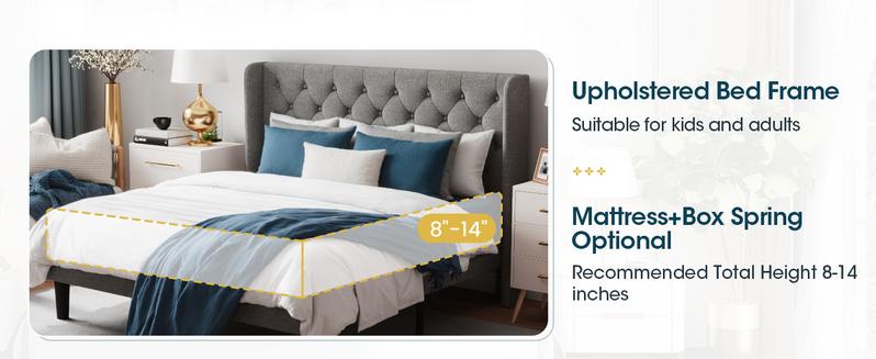 MUTICOR Upholstered Bed Frame with Tufted Wingback Headboard，【Frame Only No Mattress】 Modern Platform Bed with Wooden Slats Support -Non-Slip and Noise-Free，Full/King/Queen Bed Frame #TikTokShopBlackFriday #ChristmasGifts